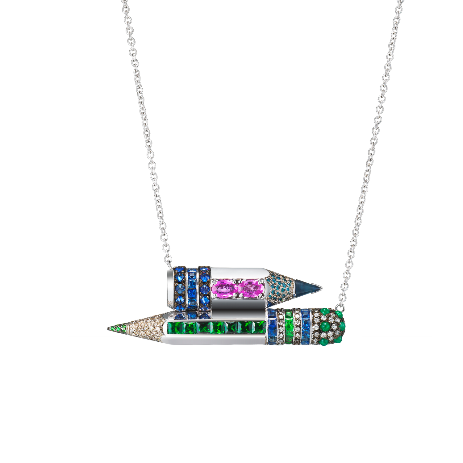 Pencil Dual Necklace / Pink Sapphire, Tsavorite