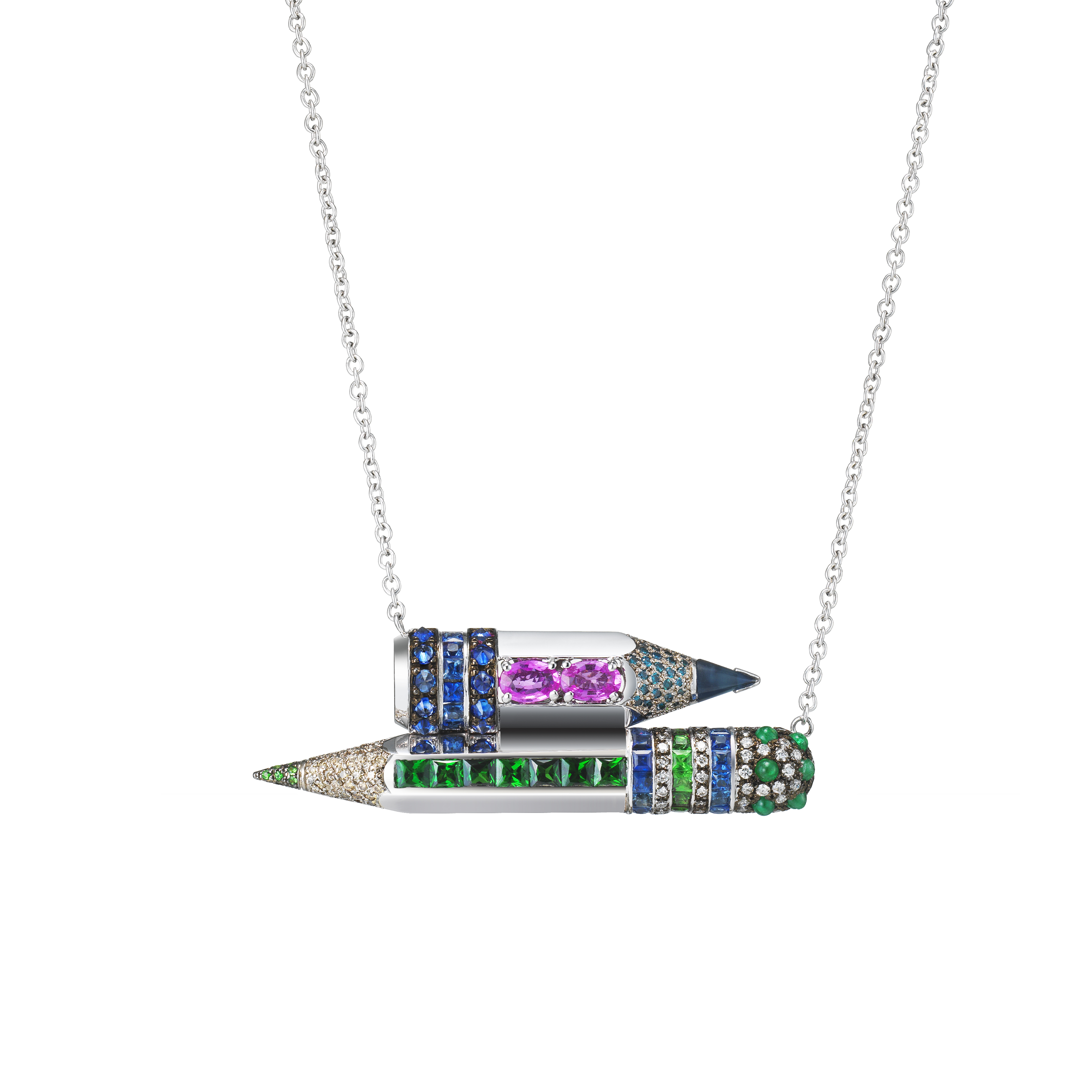 Pencil Dual Necklace / Pink Sapphire, Tsavorite