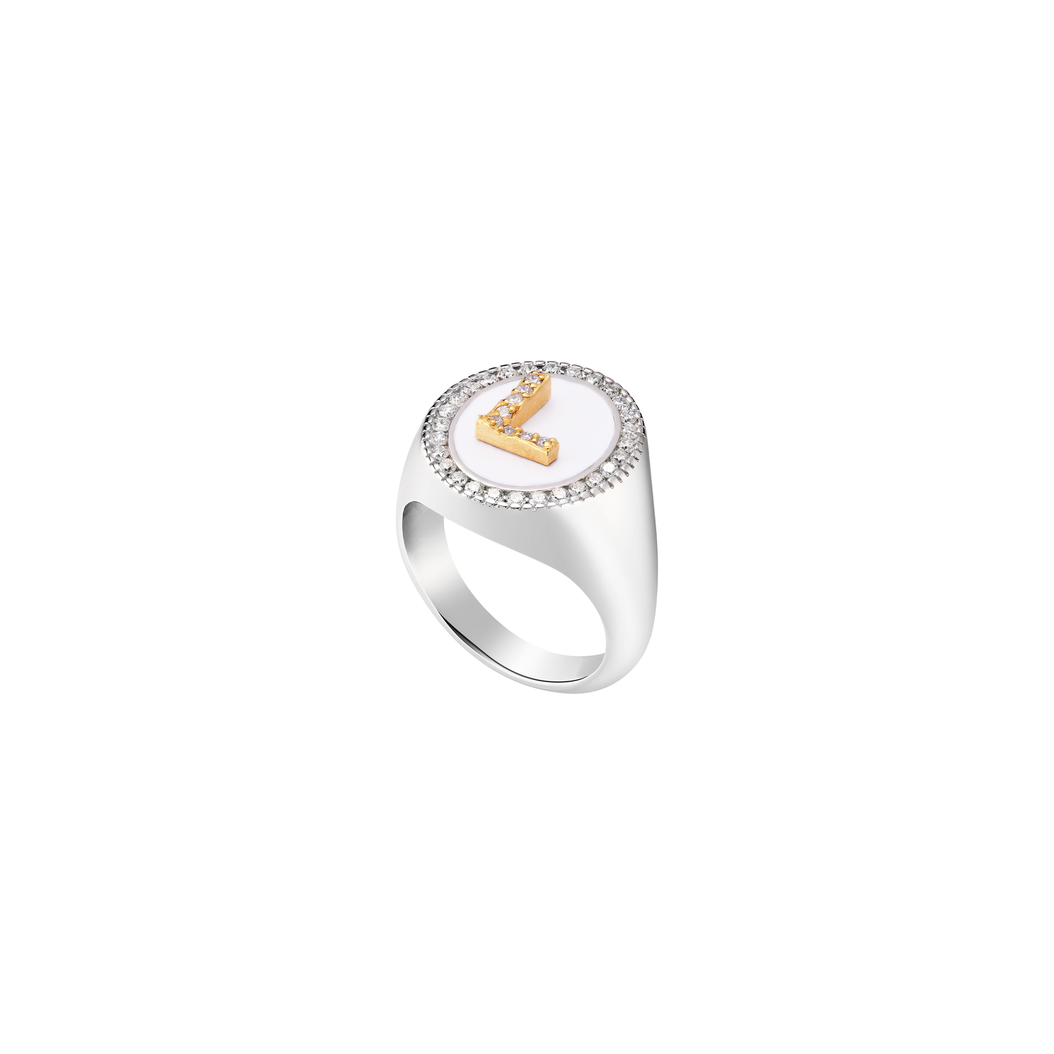 Silver Initial Setting Ring / LAB, Epoxy