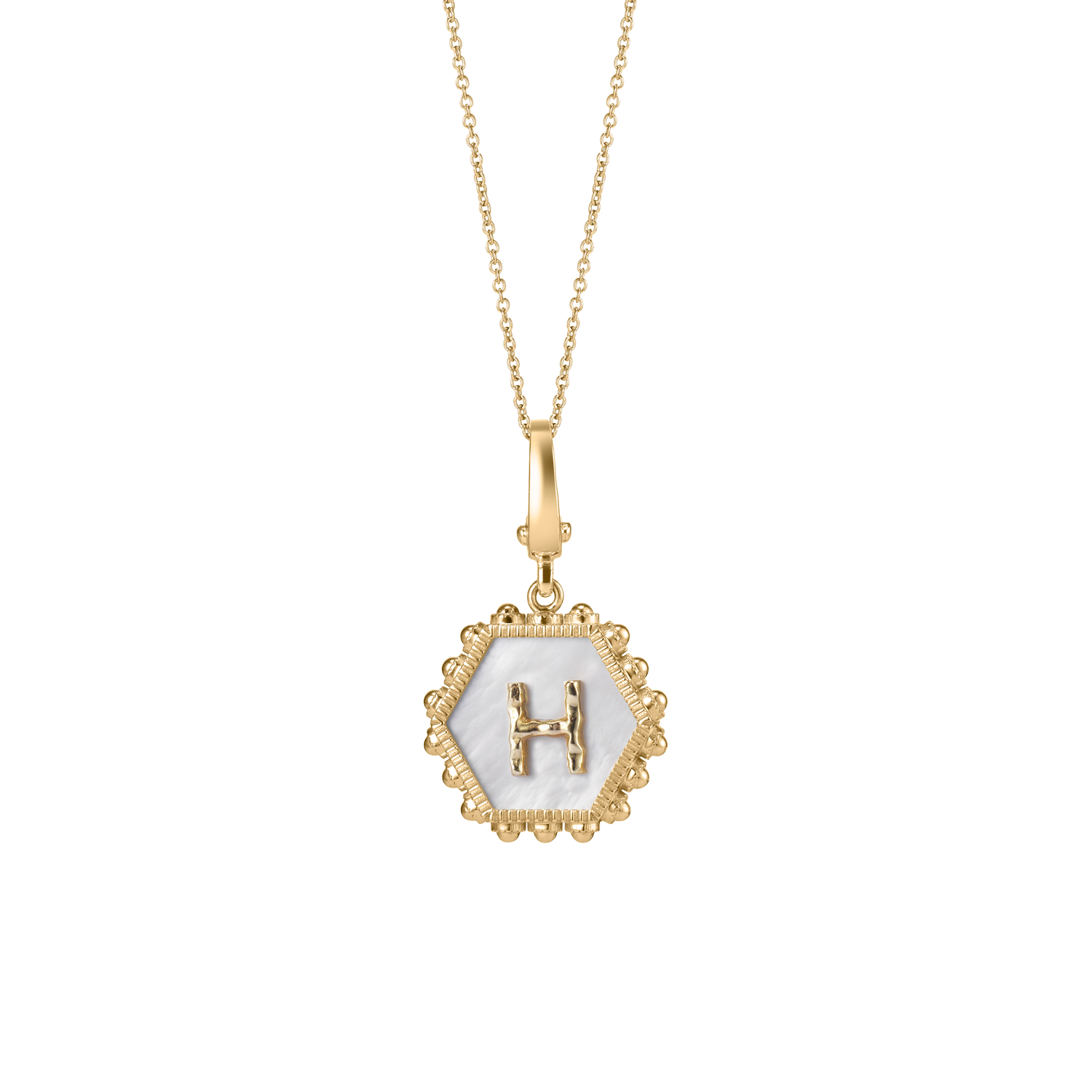 Hexagon Initial Necklace / White Mother of Pearl