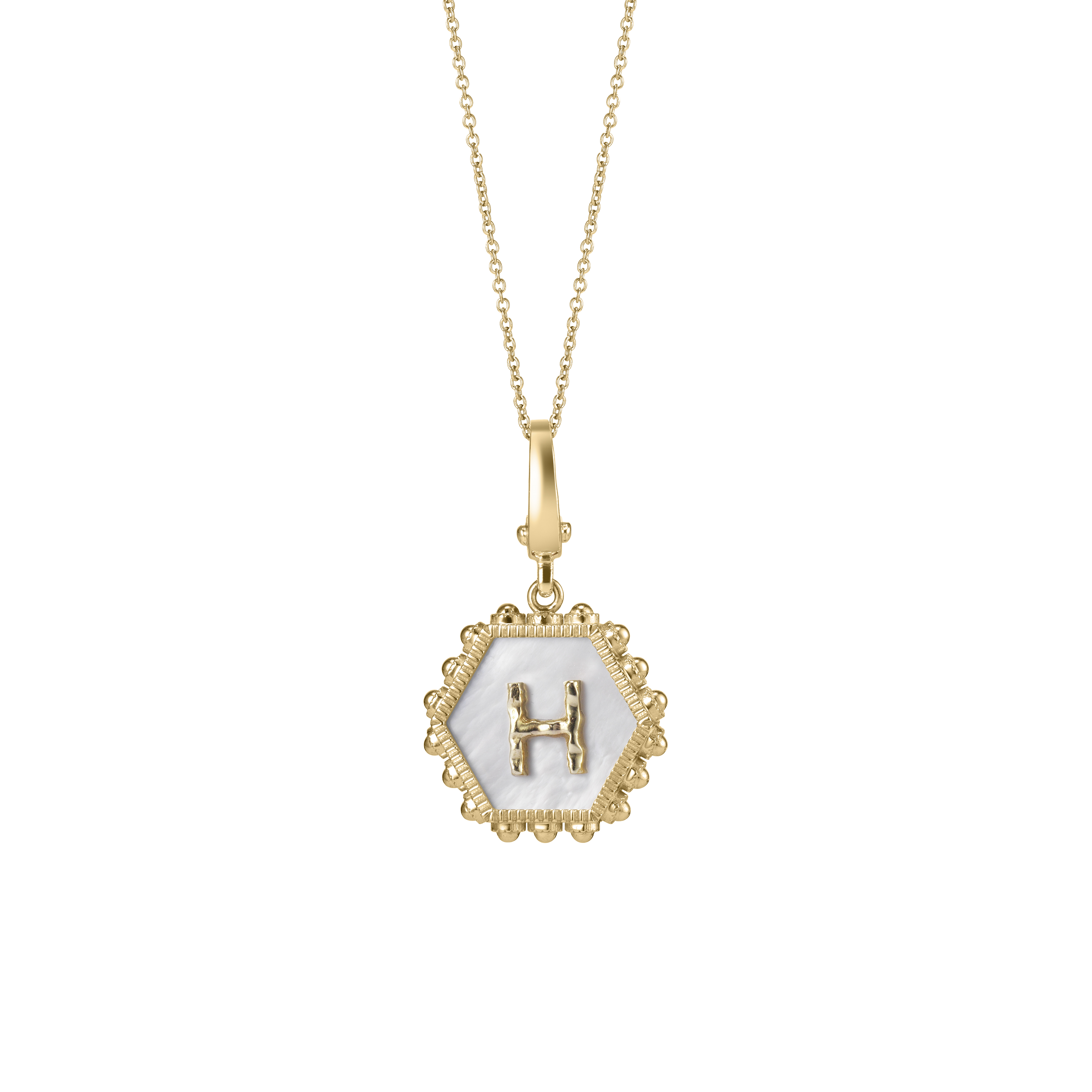 Hexagon Initial Necklace / White Mother of Pearl