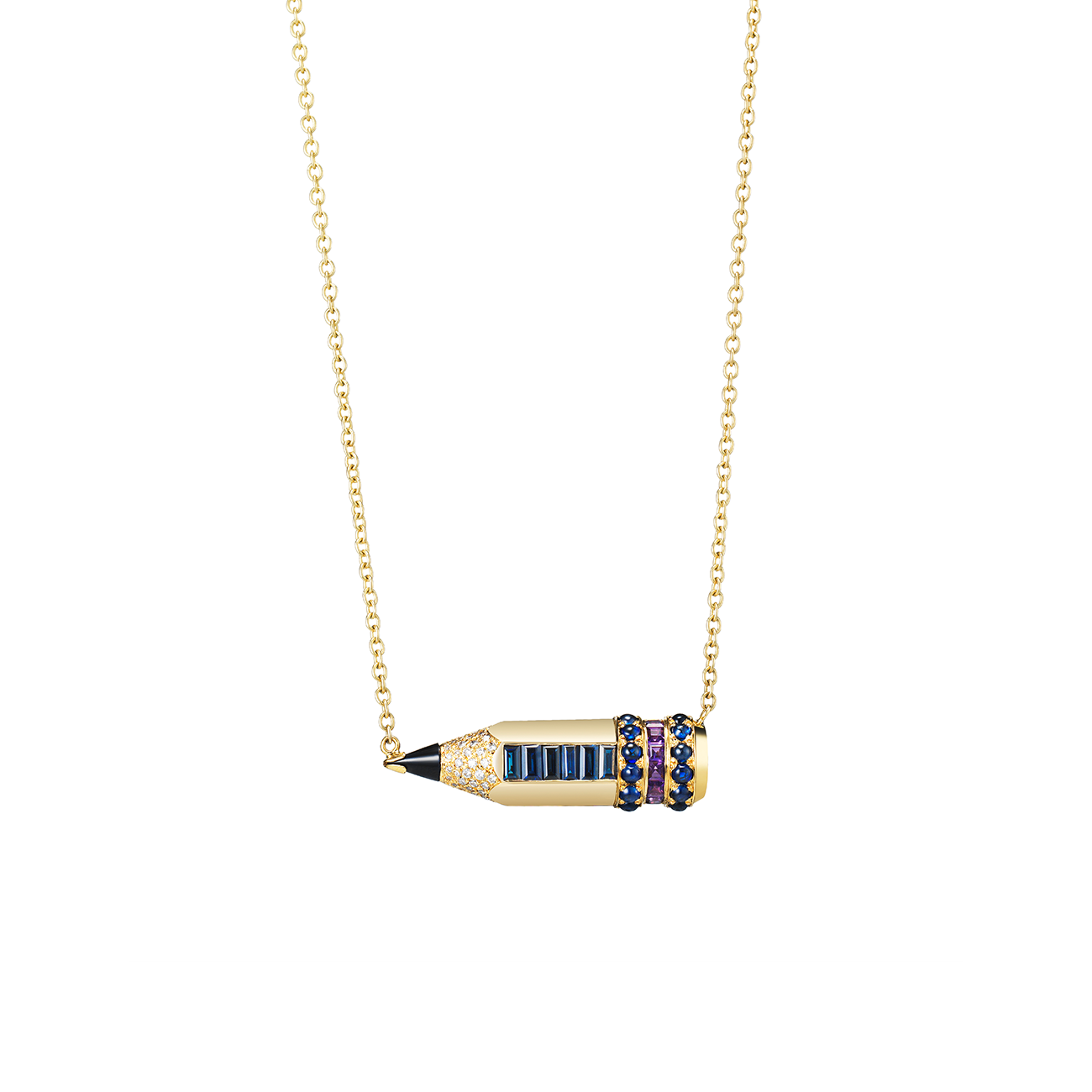 10 Blue sapphire Pencil Necklace (Blue)