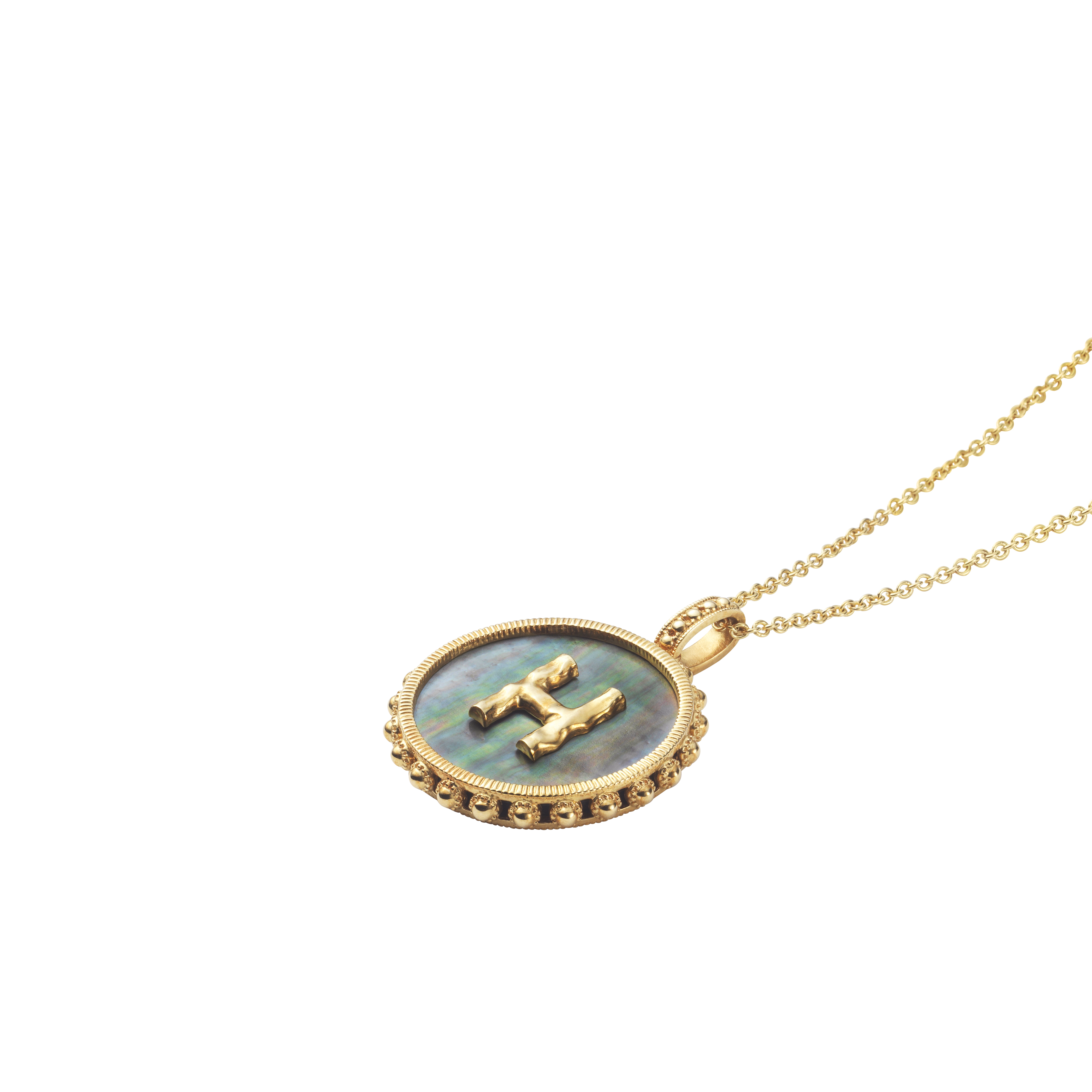 Bold Round Initial Necklace / Black Mother of Pearl