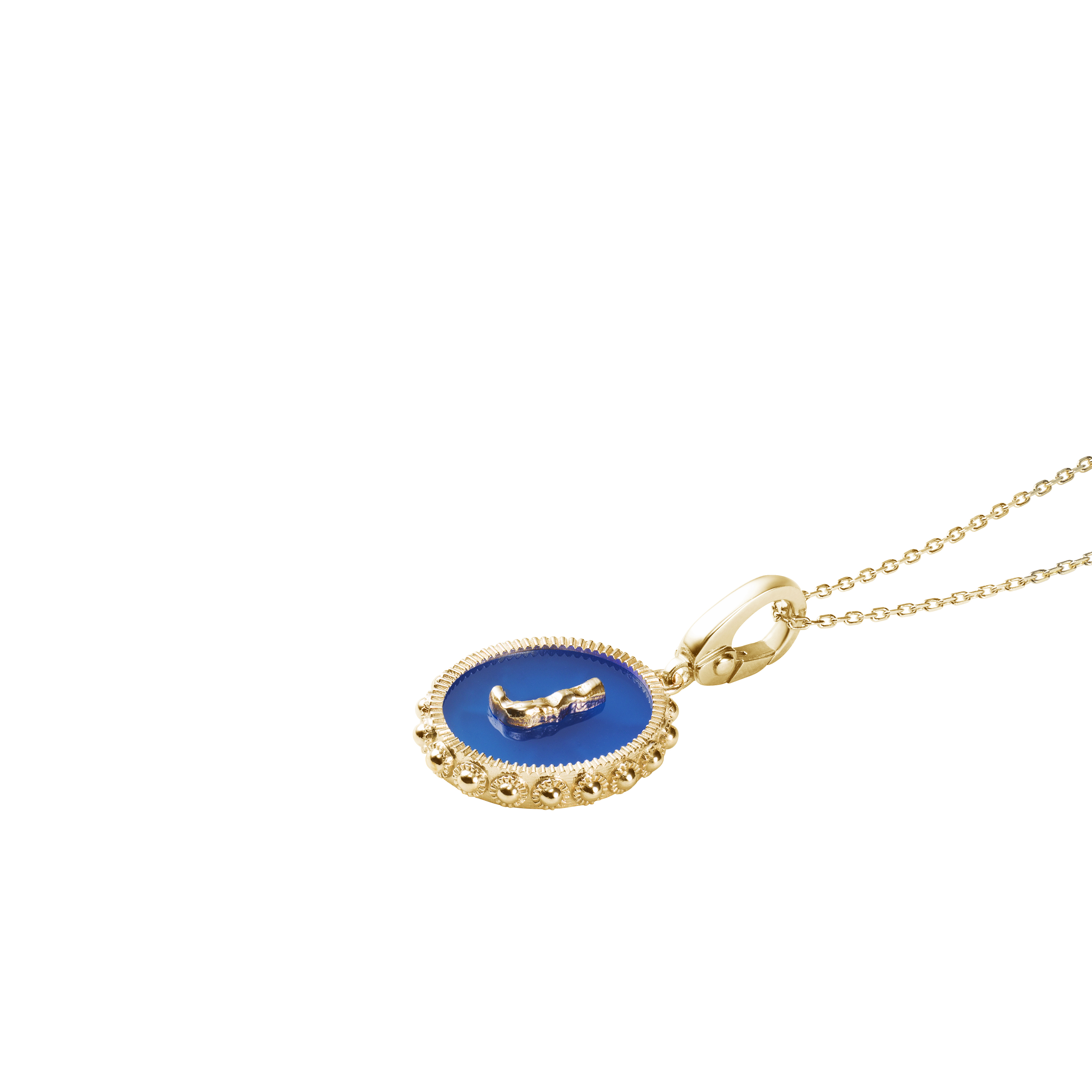 Oval Initial Necklace / Blue Chalcedony