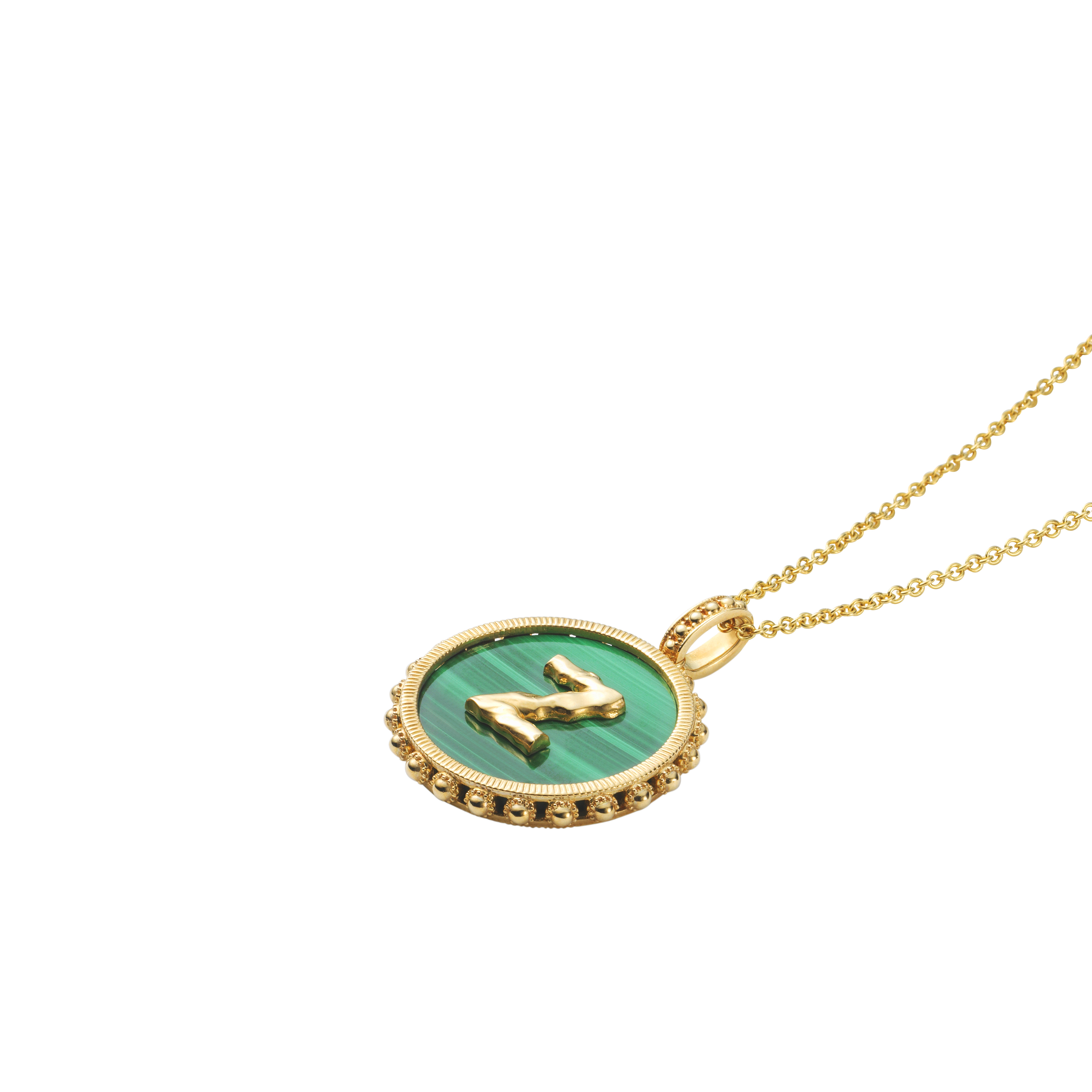 Bold Round Initial Necklace / Malachite