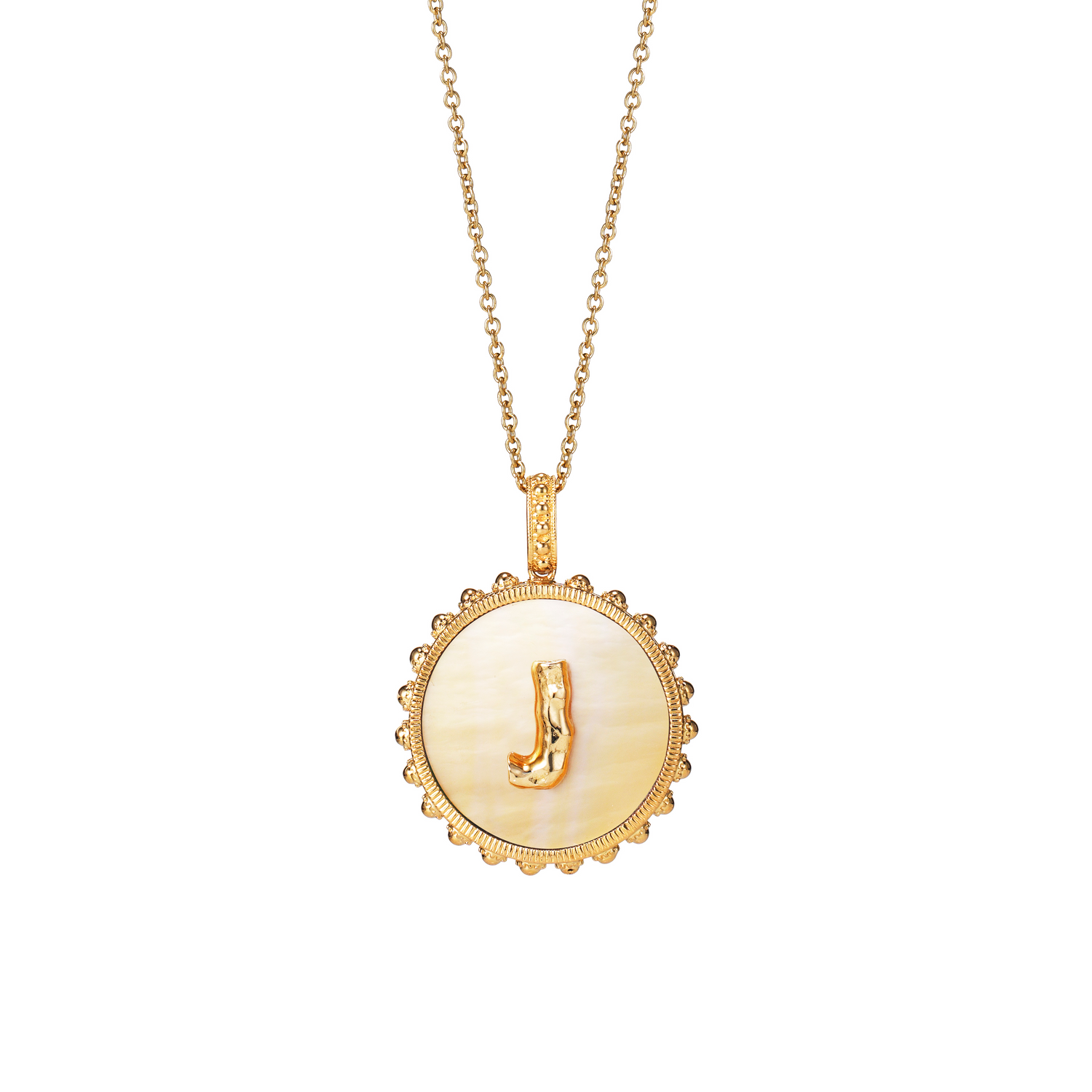 Bold Round Initial Necklace / Yellow Mother of Pearl
