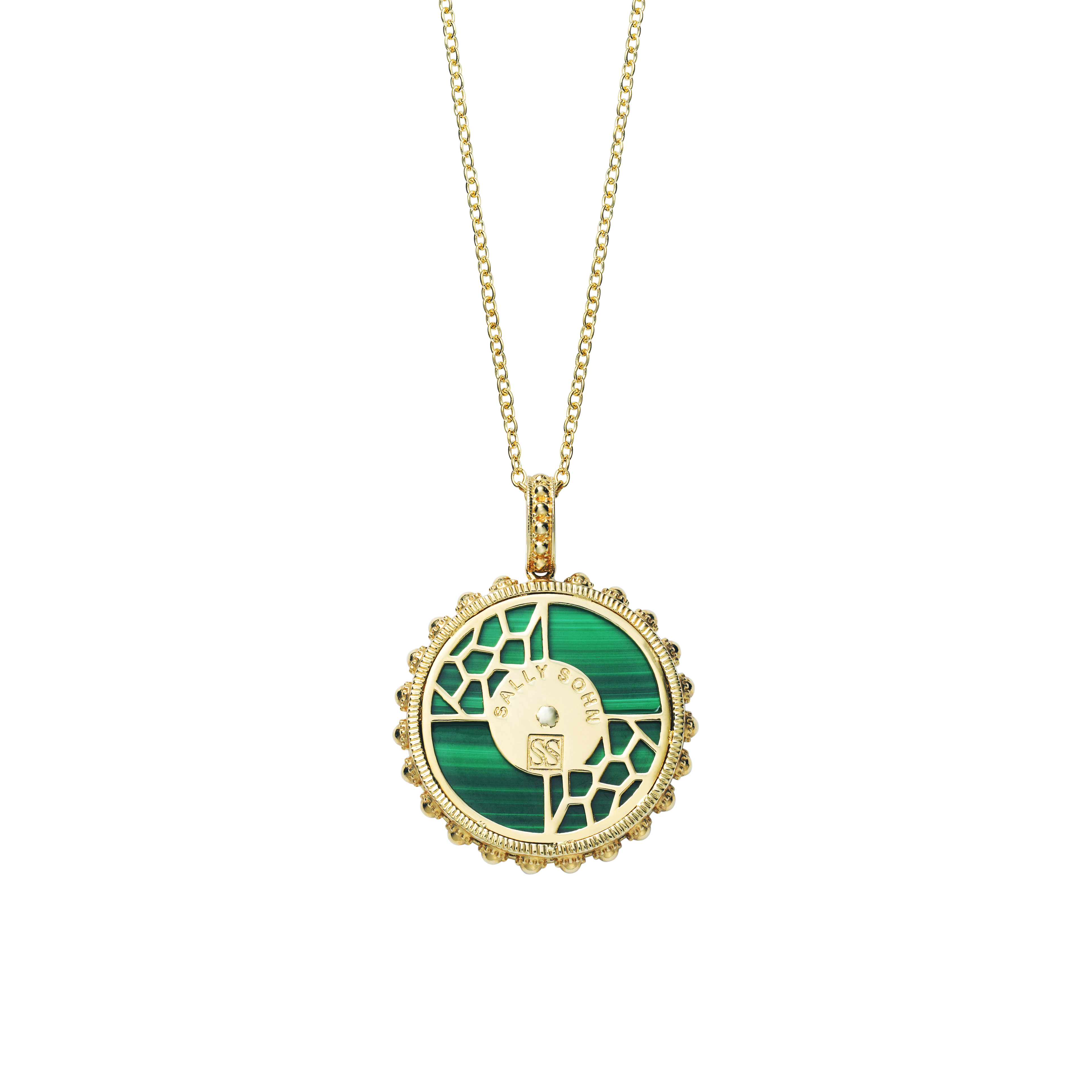 Bold Round Initial Necklace / Malachite