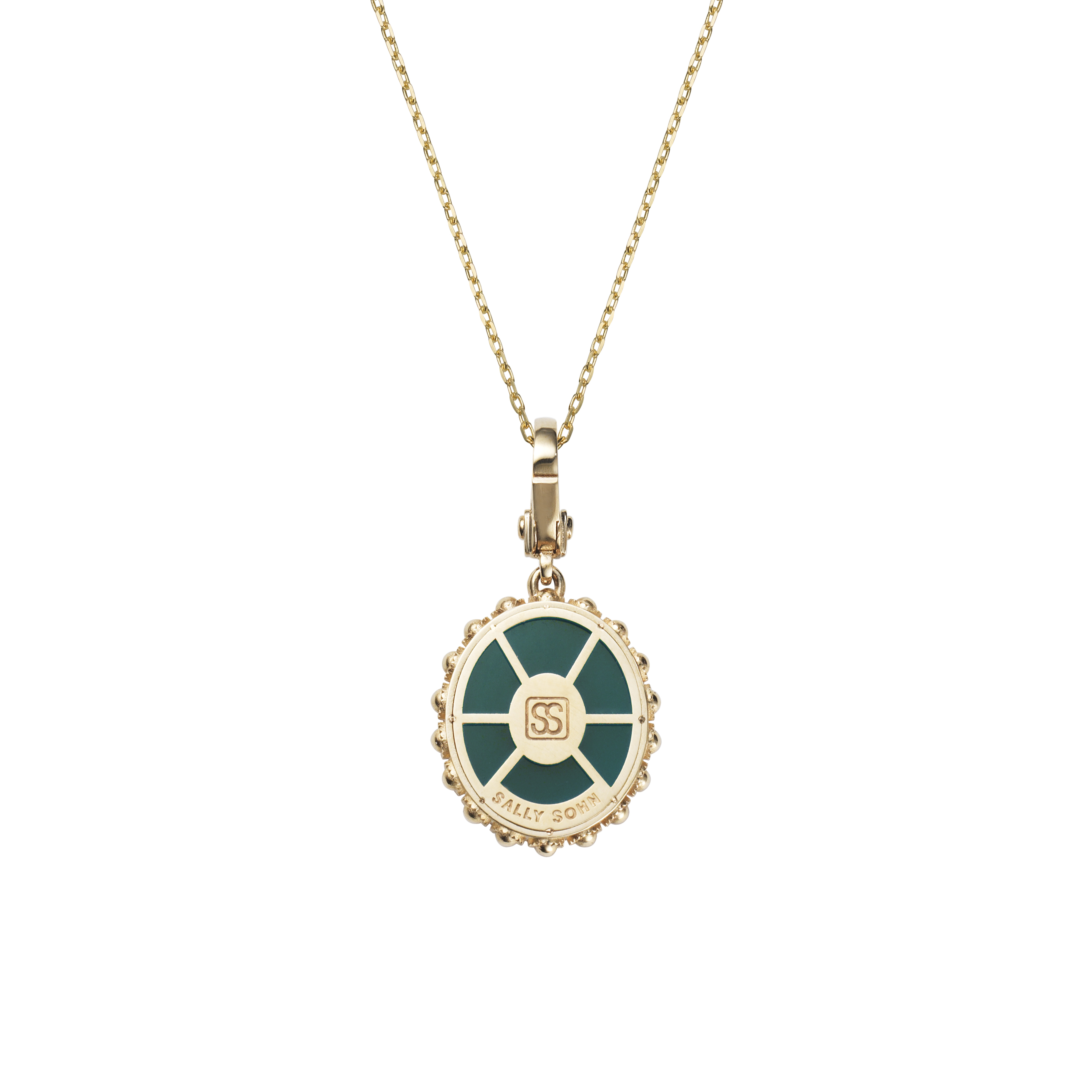 Oval Initial Necklace / Green Onyx