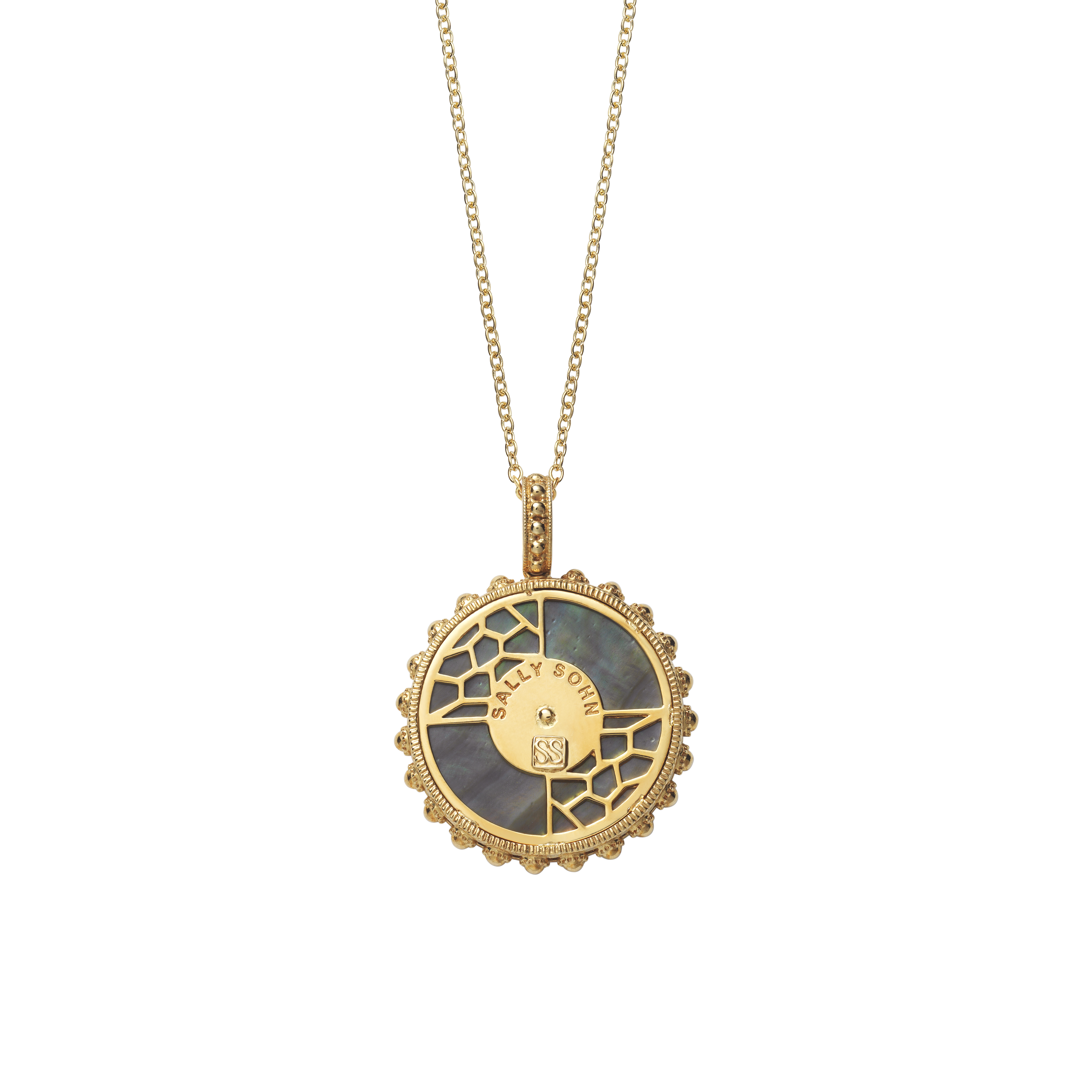 Bold Round Initial Necklace / Black Mother of Pearl