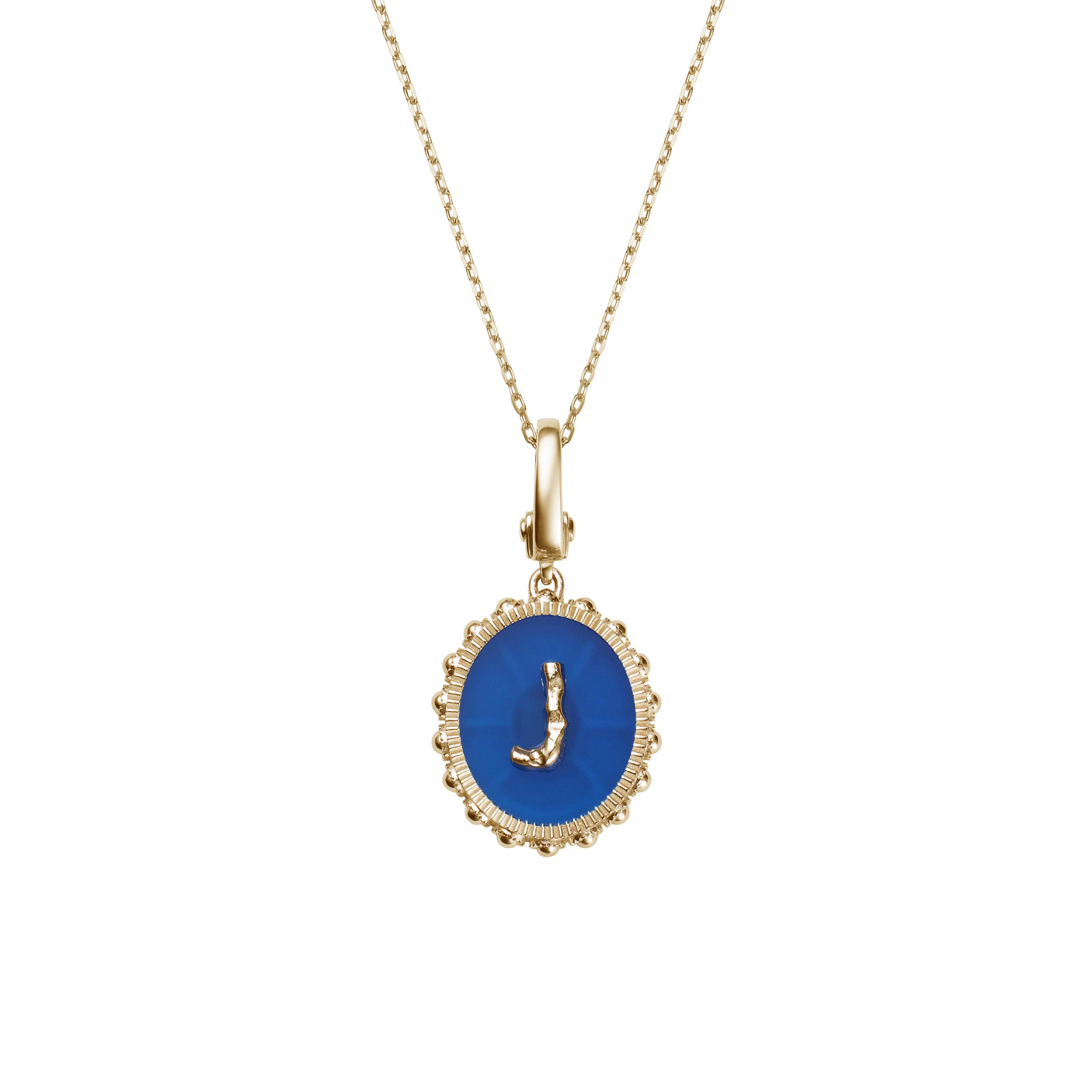 Oval Initial Necklace / Blue Chalcedony