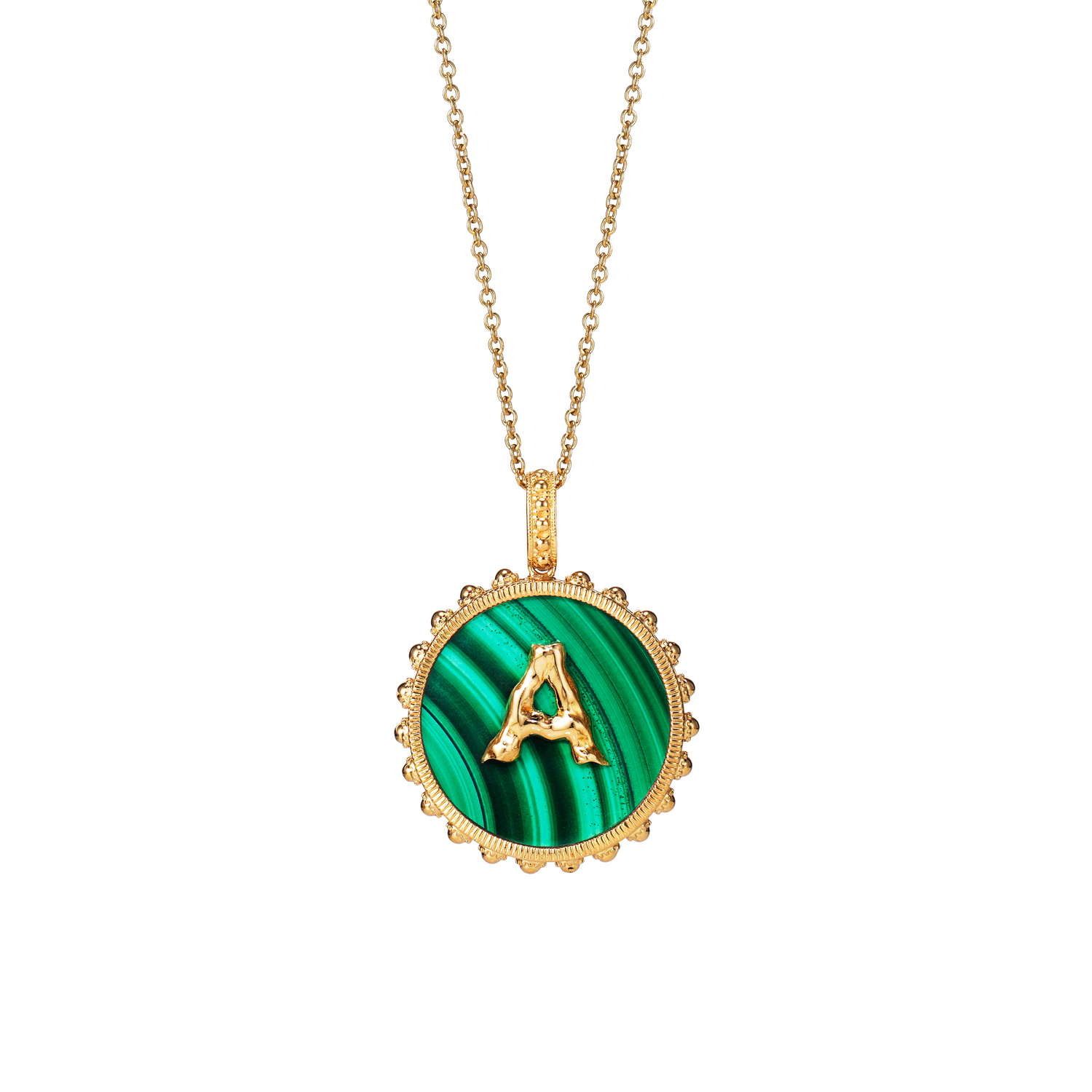 Bold Round Initial Necklace / Malachite
