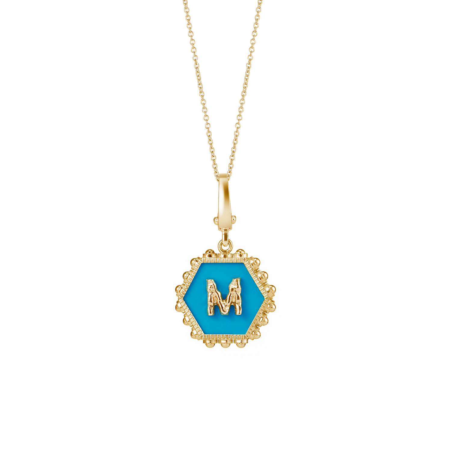 Hexagon Initial Necklace / Synthetic Turquoise