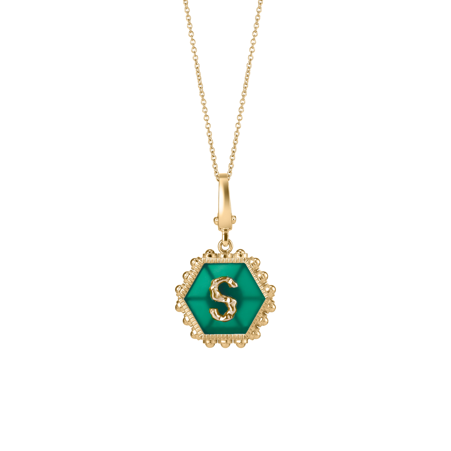 Hexagon Initial Necklace / Green Onyx
