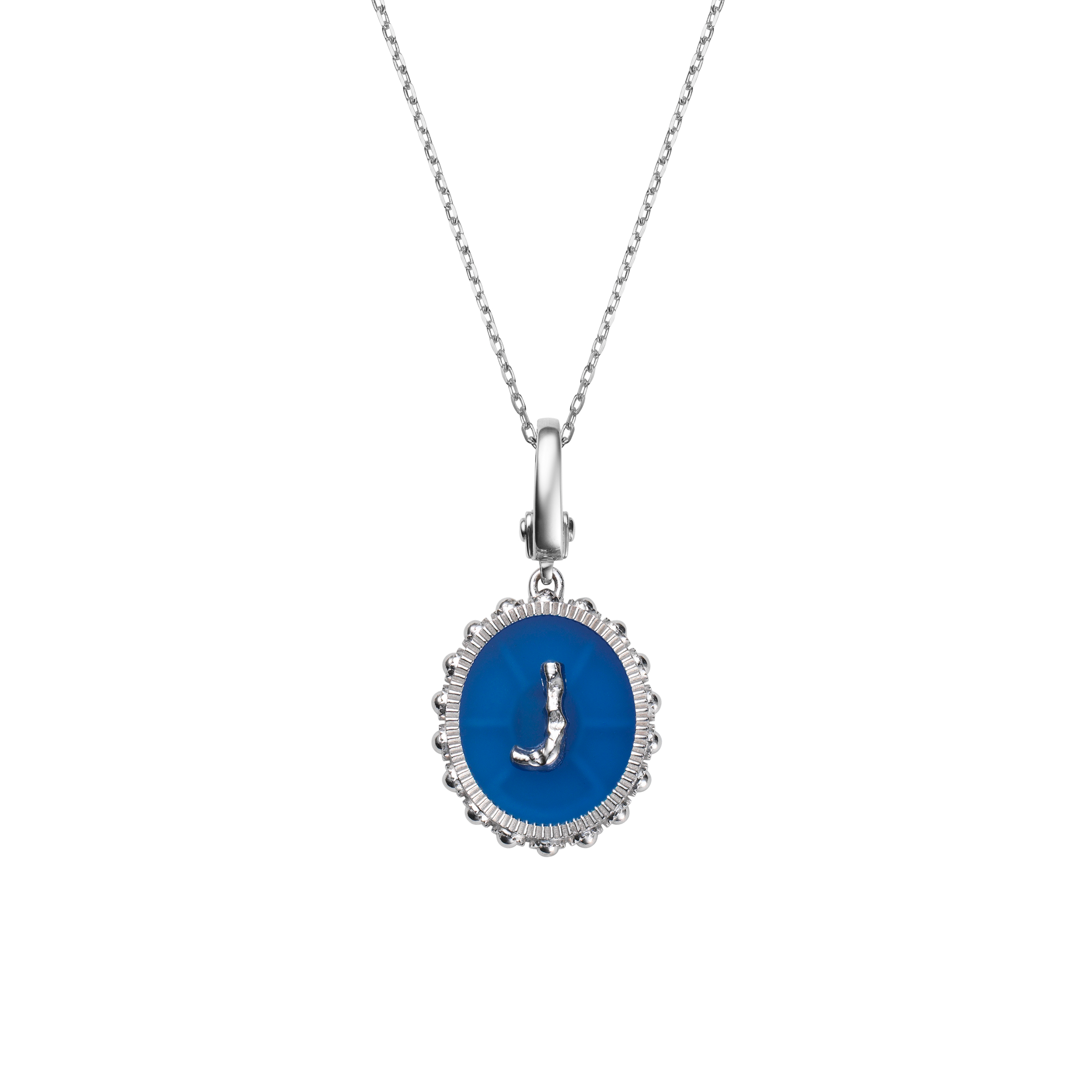 Oval Initial Necklace / Blue Chalcedony