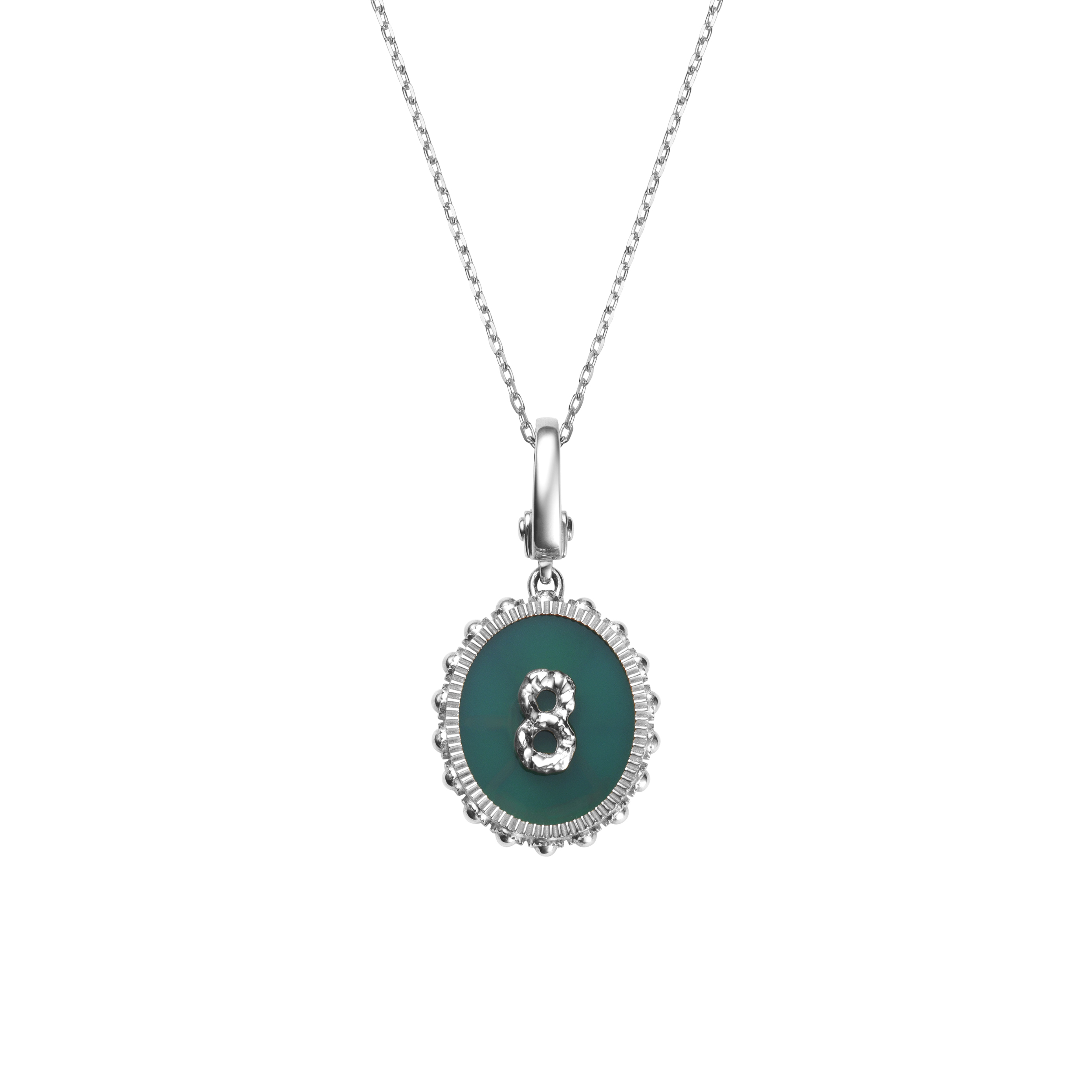 Oval Initial Necklace / Green Onyx