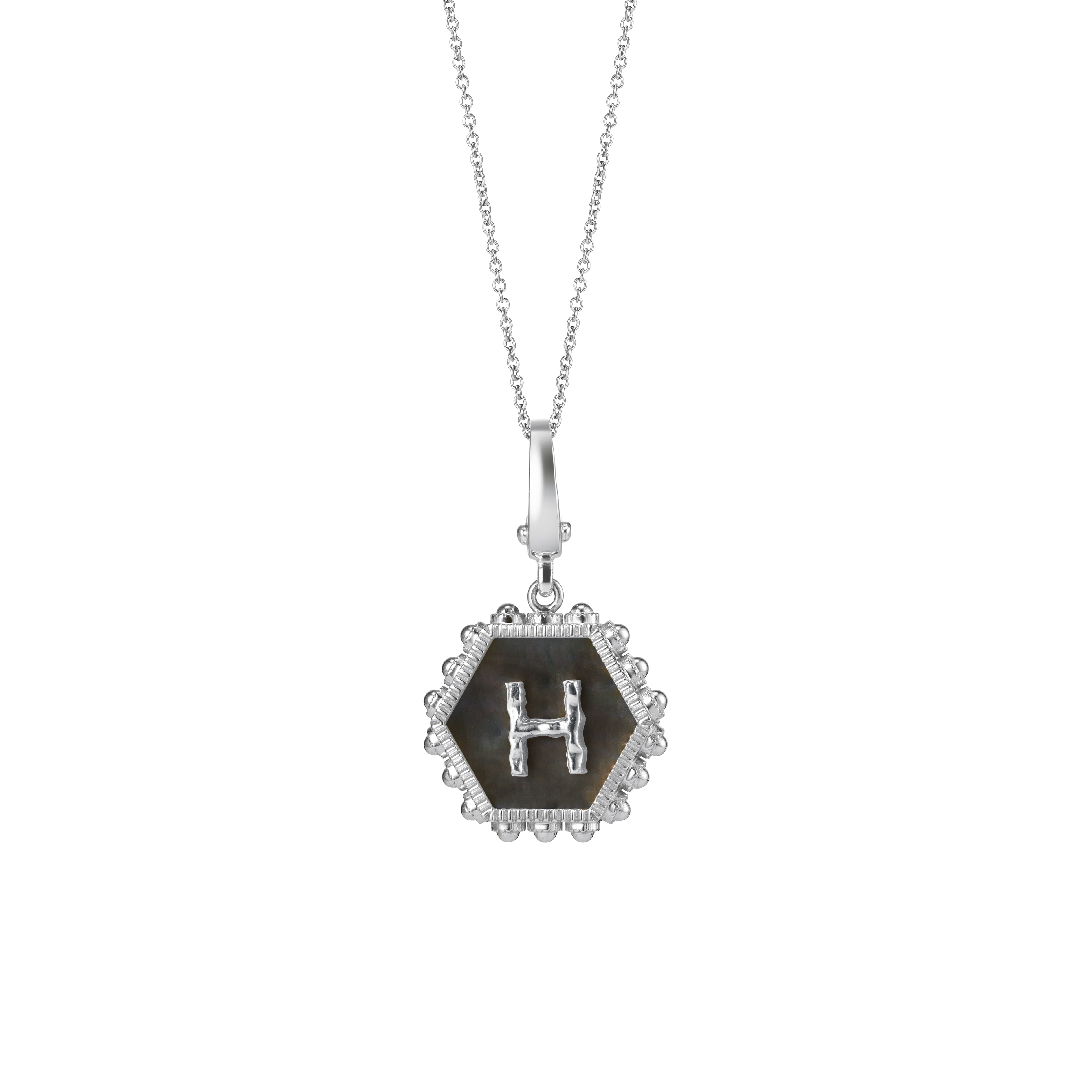 Hexagon Initial Necklace / Black Mother of Pearl