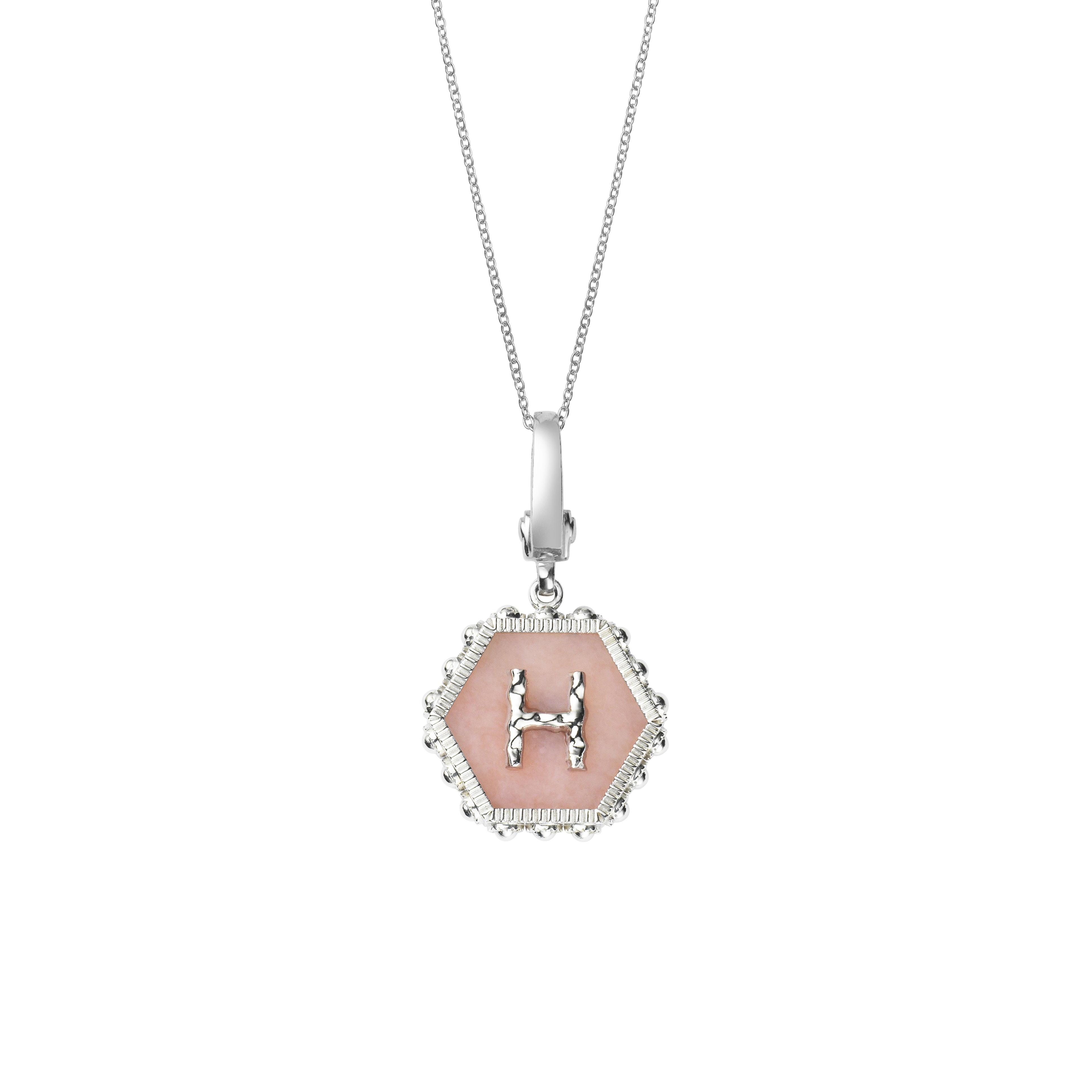 Hexagon Initial Necklace / Pink Opal