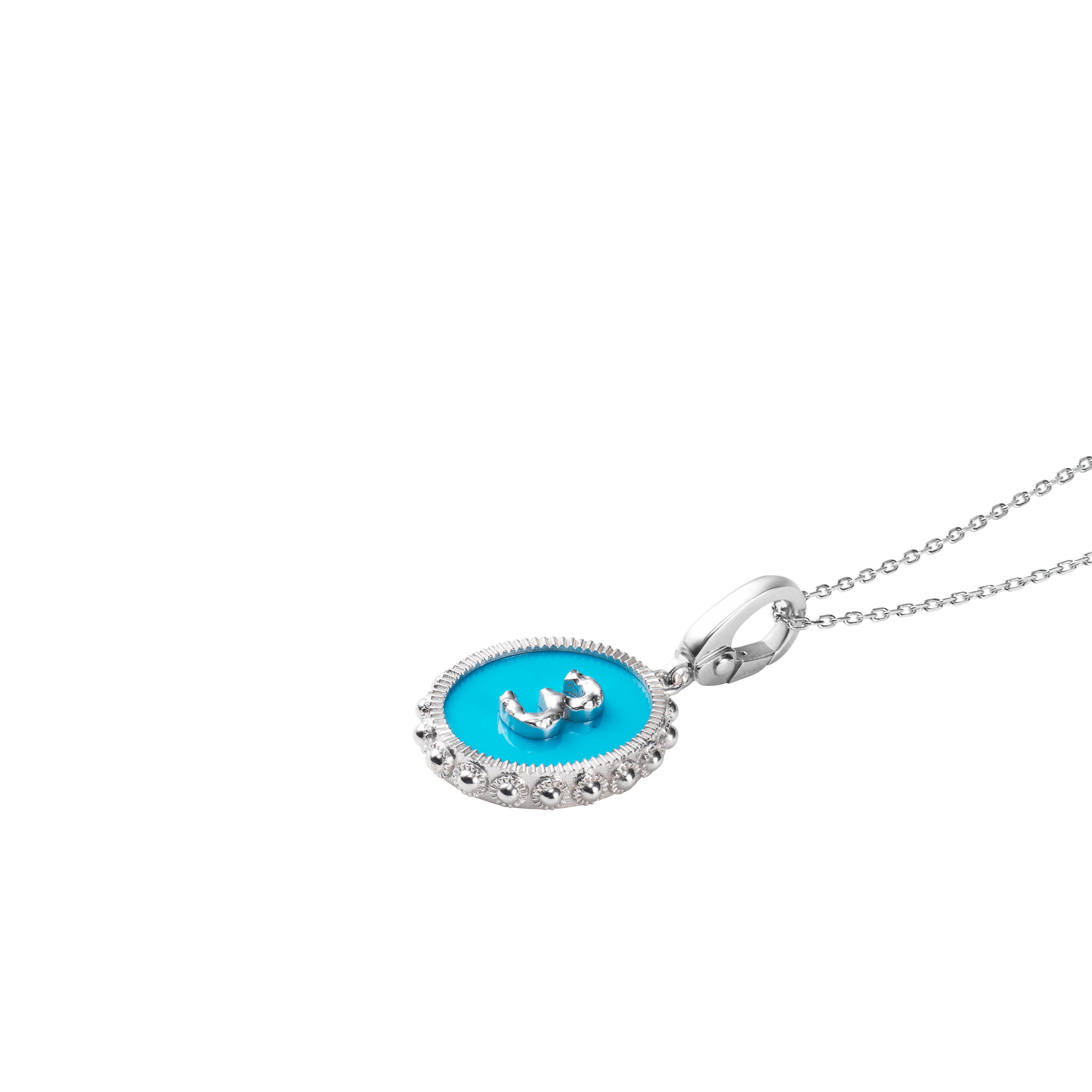 Oval Initial Necklace / Synethetic Turquoise