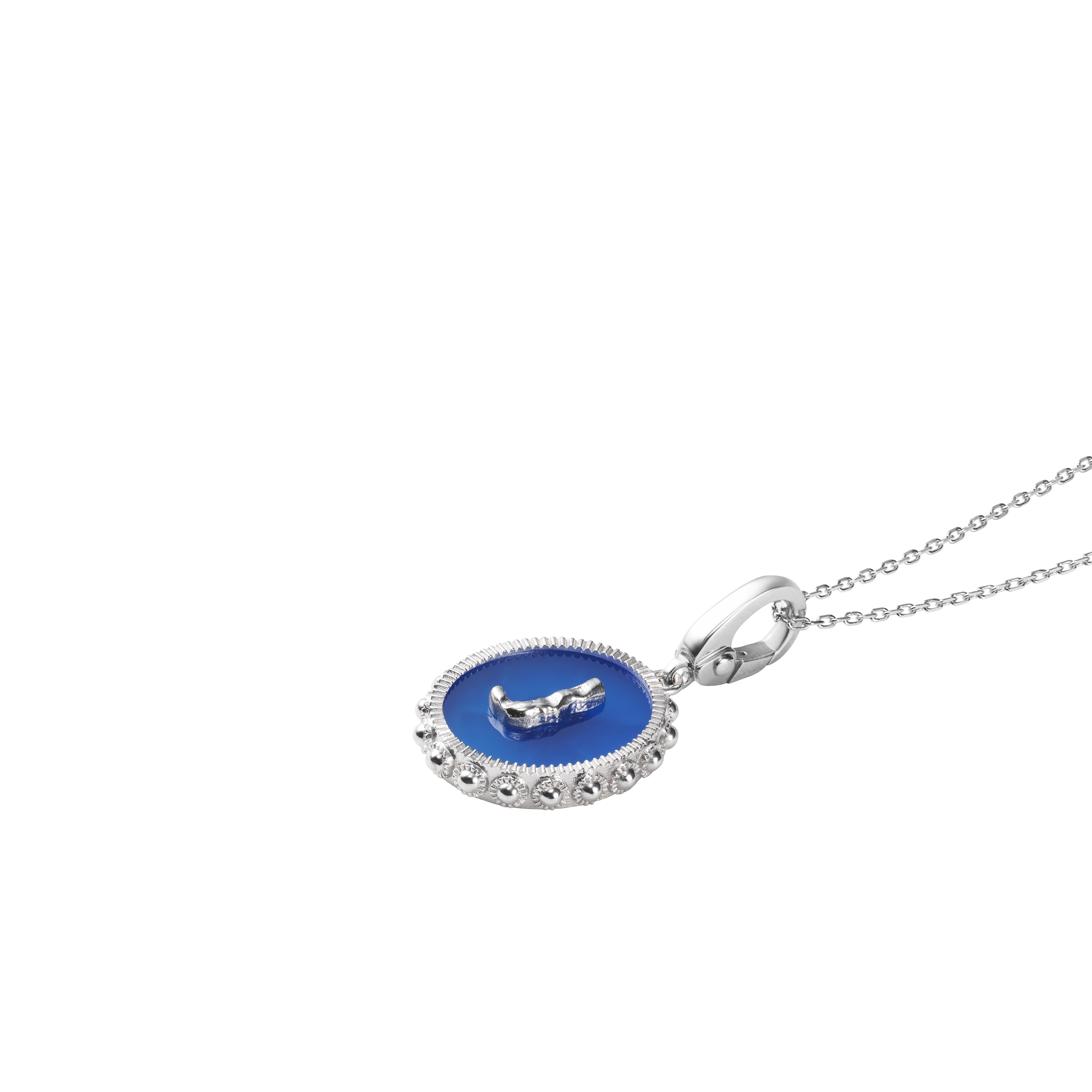 Oval Initial Necklace / Blue Chalcedony