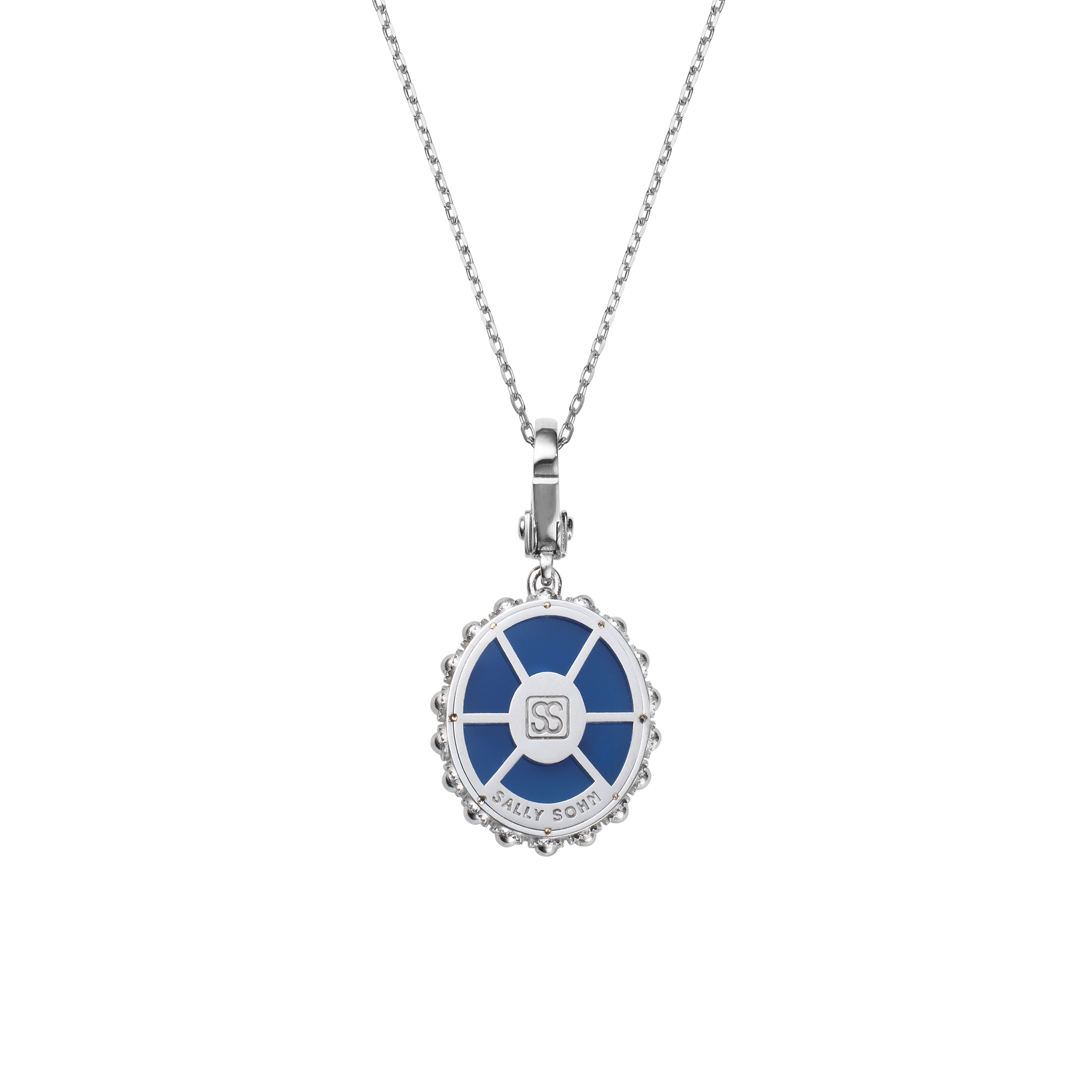 Oval Initial Necklace / Blue Chalcedony