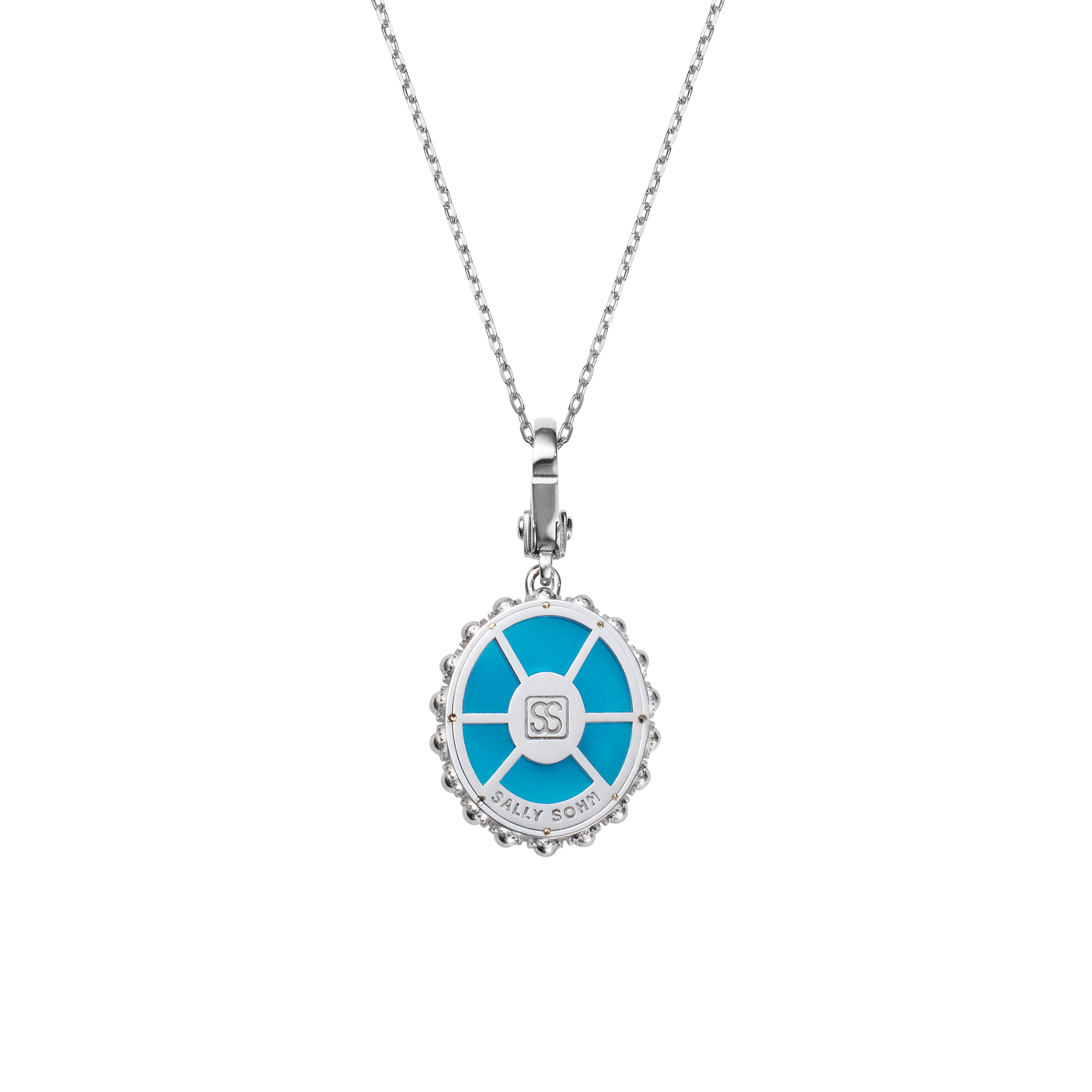 Oval Initial Necklace / Synethetic Turquoise