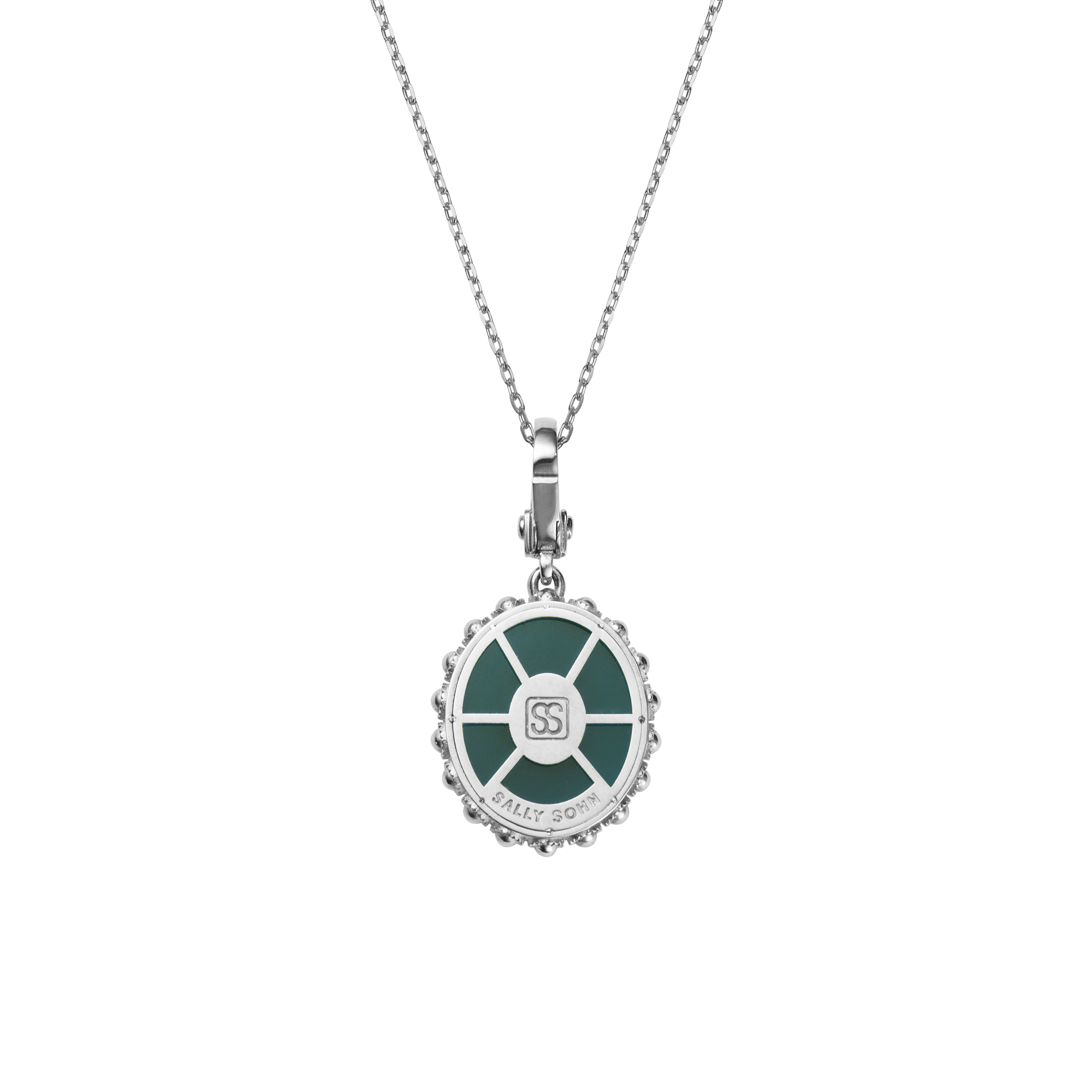 Oval Initial Necklace / Green Onyx