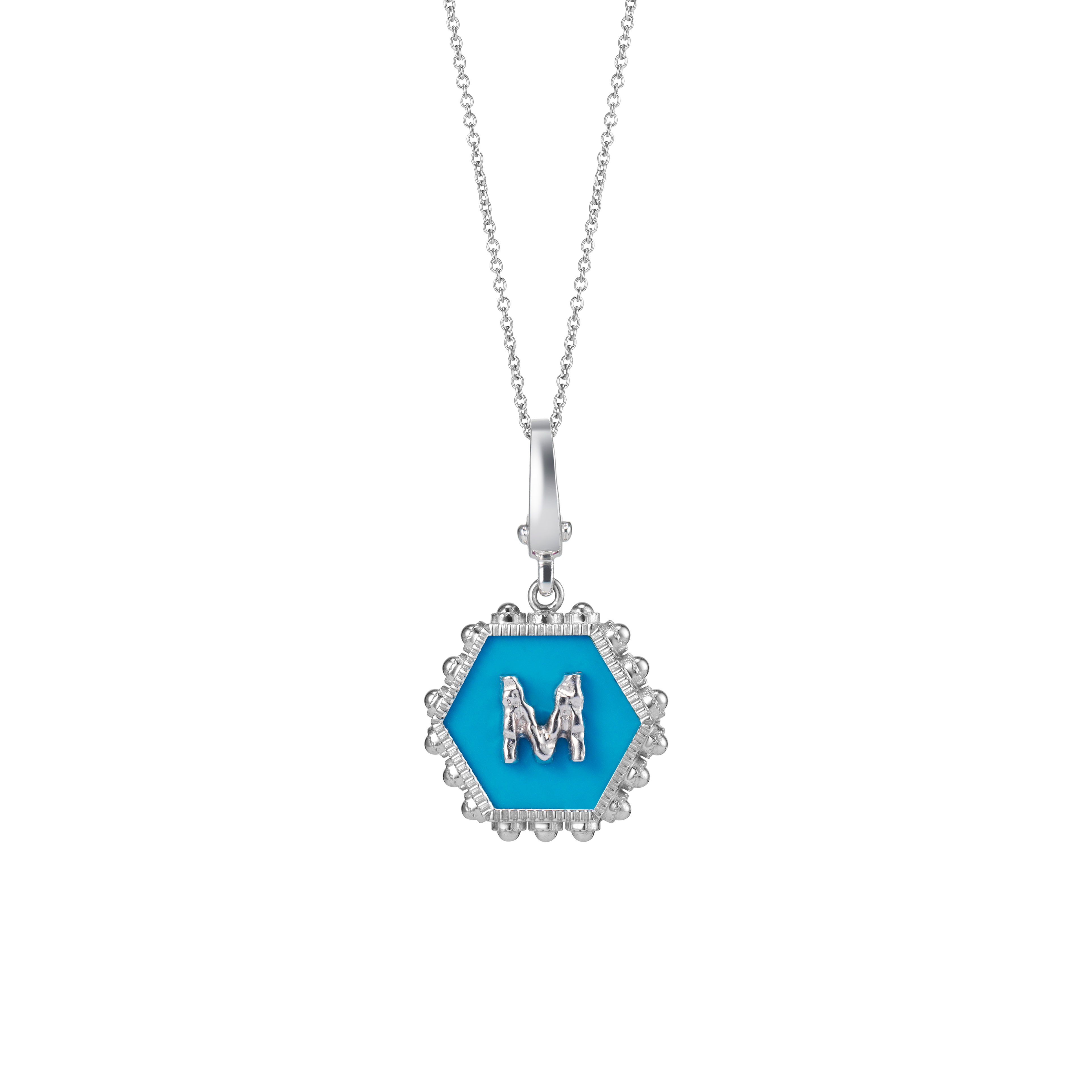 Hexagon Initial Necklace / Synthetic Turquoise