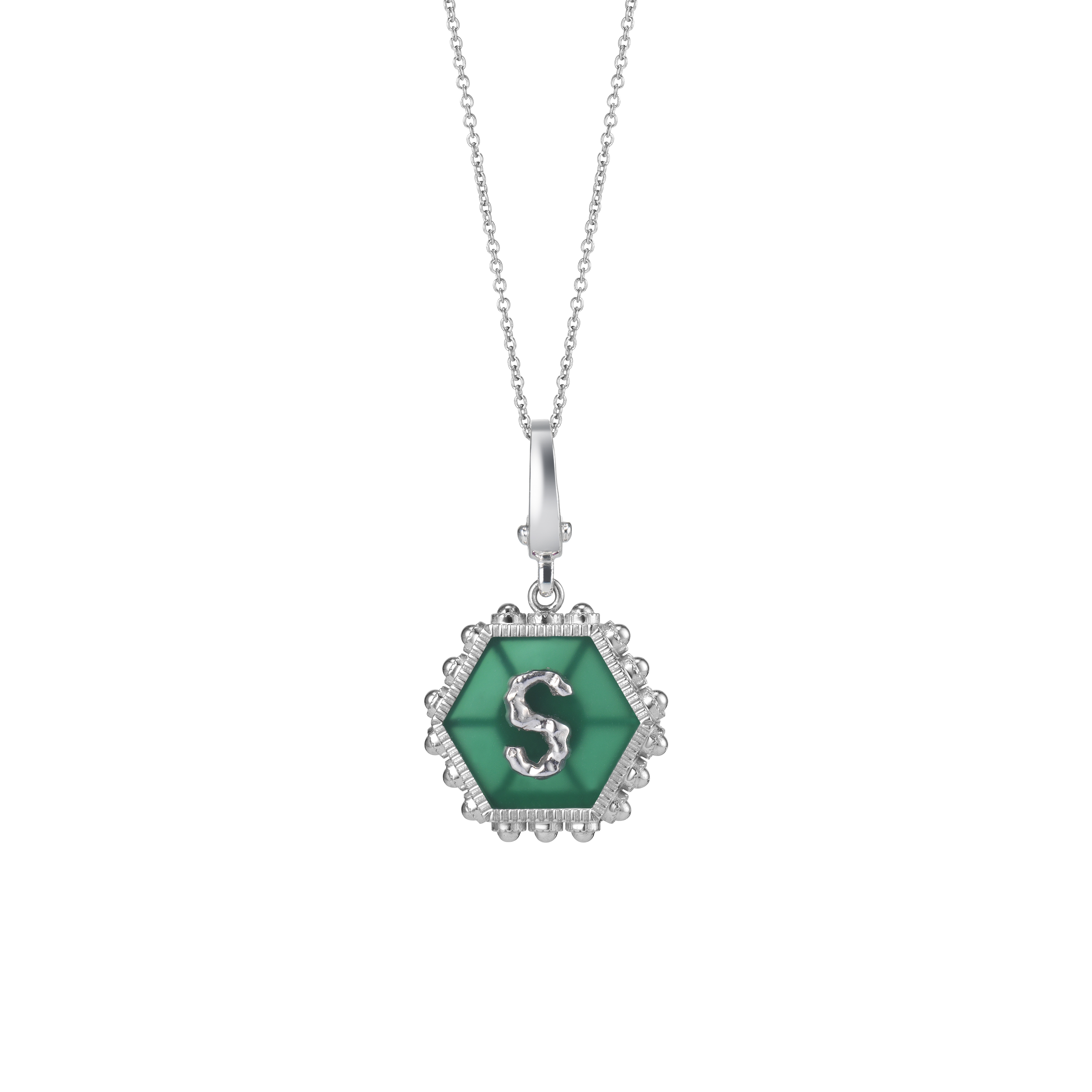 Hexagon Initial Necklace / Green Onyx