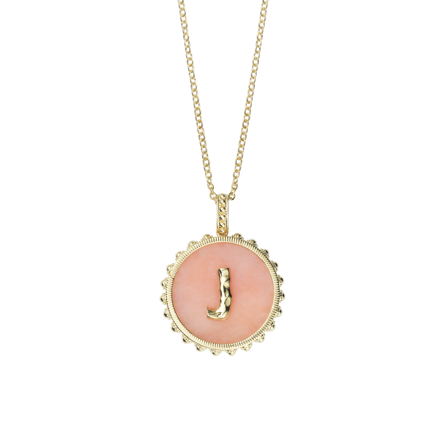 Bold Round Initial Necklace / Pink Opal