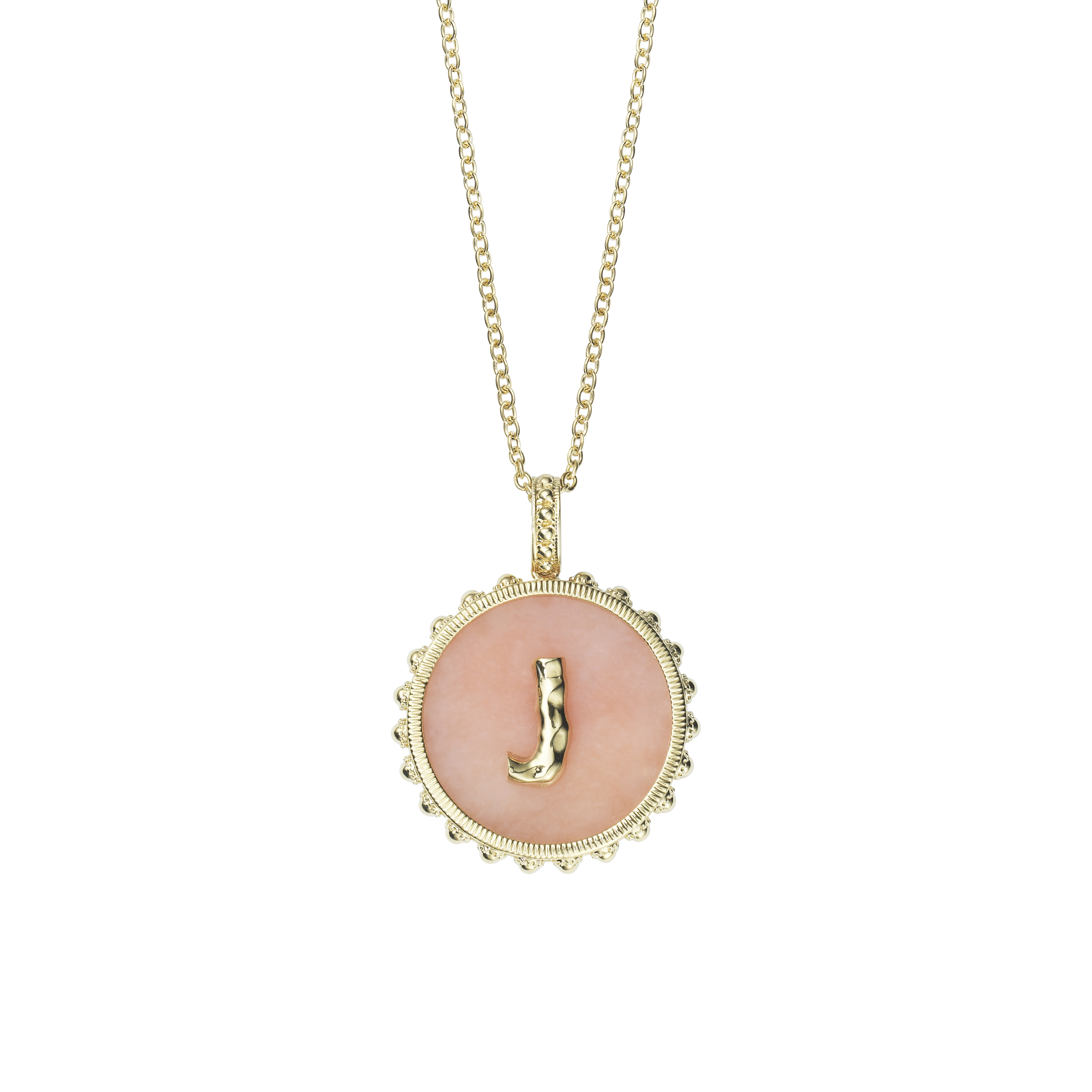Bold Round Initial Necklace / Pink Opal