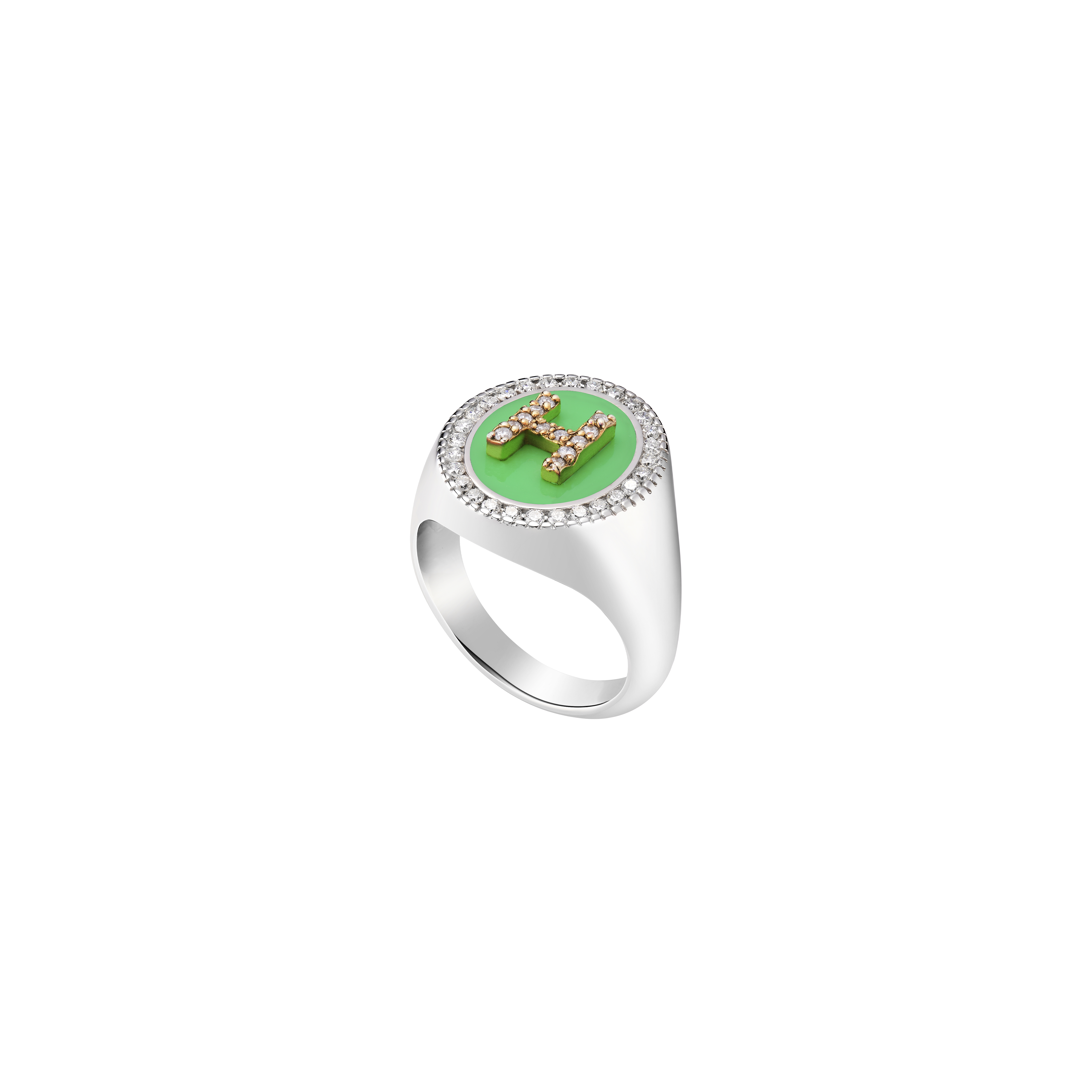Silver Initial Setting Ring / LAB, Epoxy