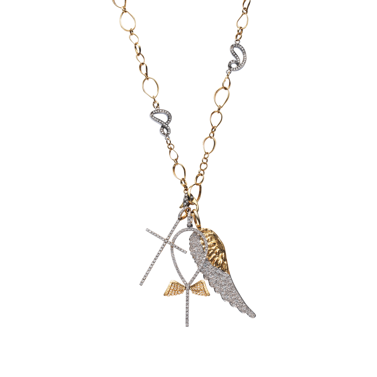Inifinity Angel Pendants Necklace Set / Diamond