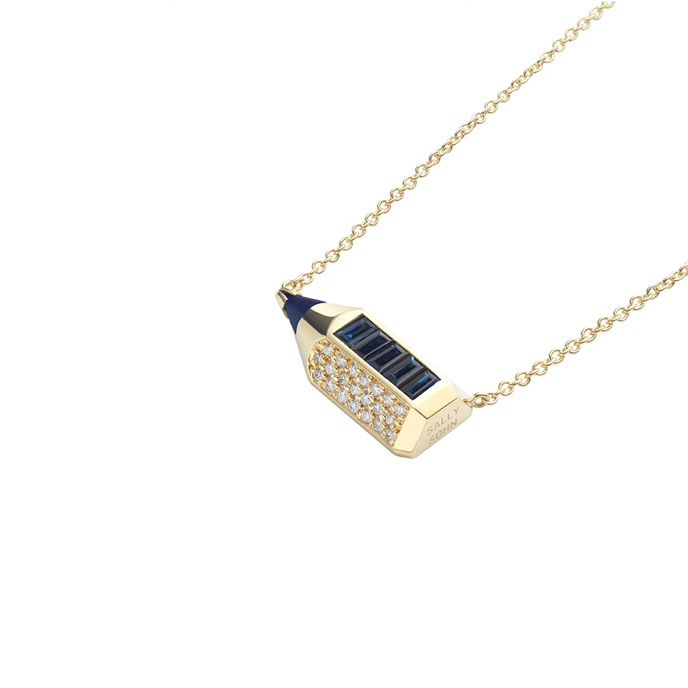 Blue Sapphire Stub  Pencil Necklace