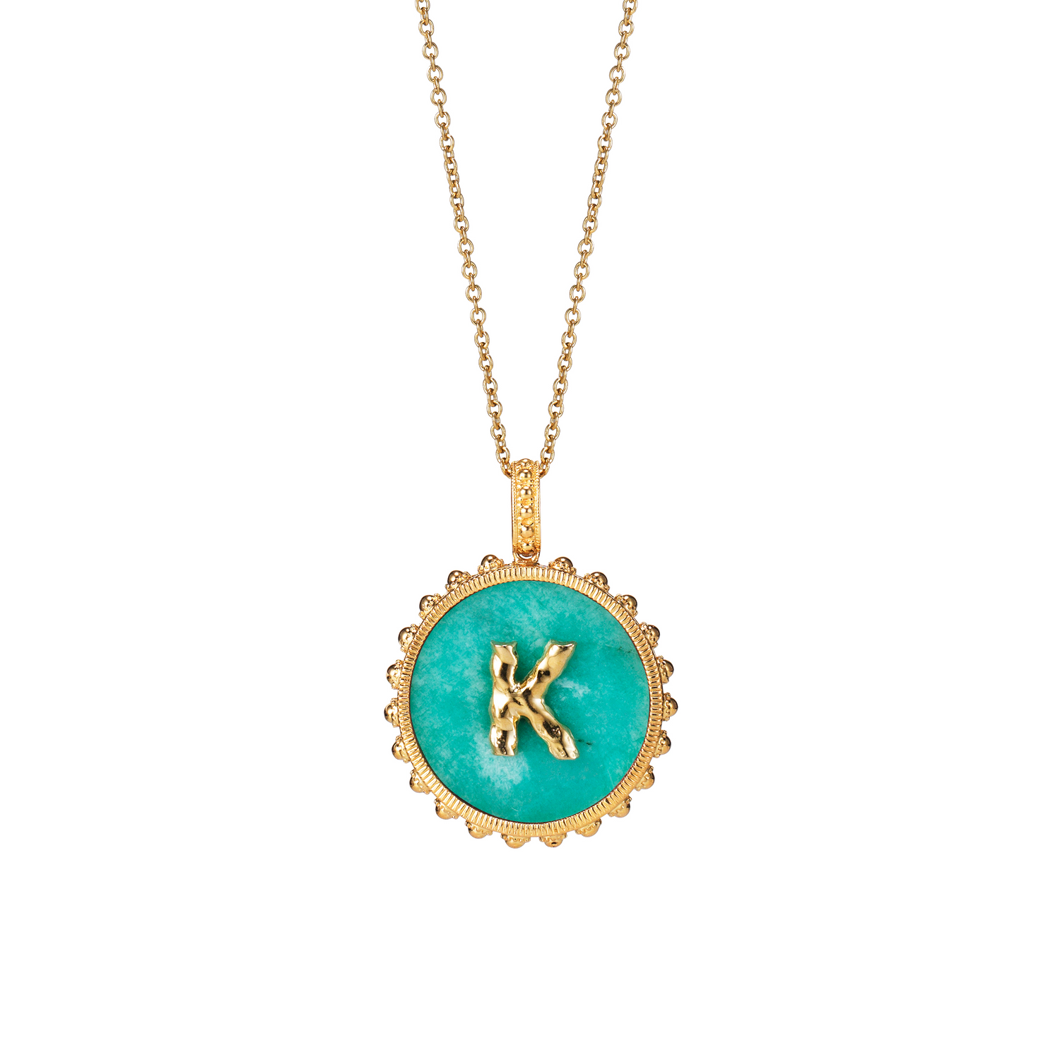 Bold Round Initial Necklace / Amazonite