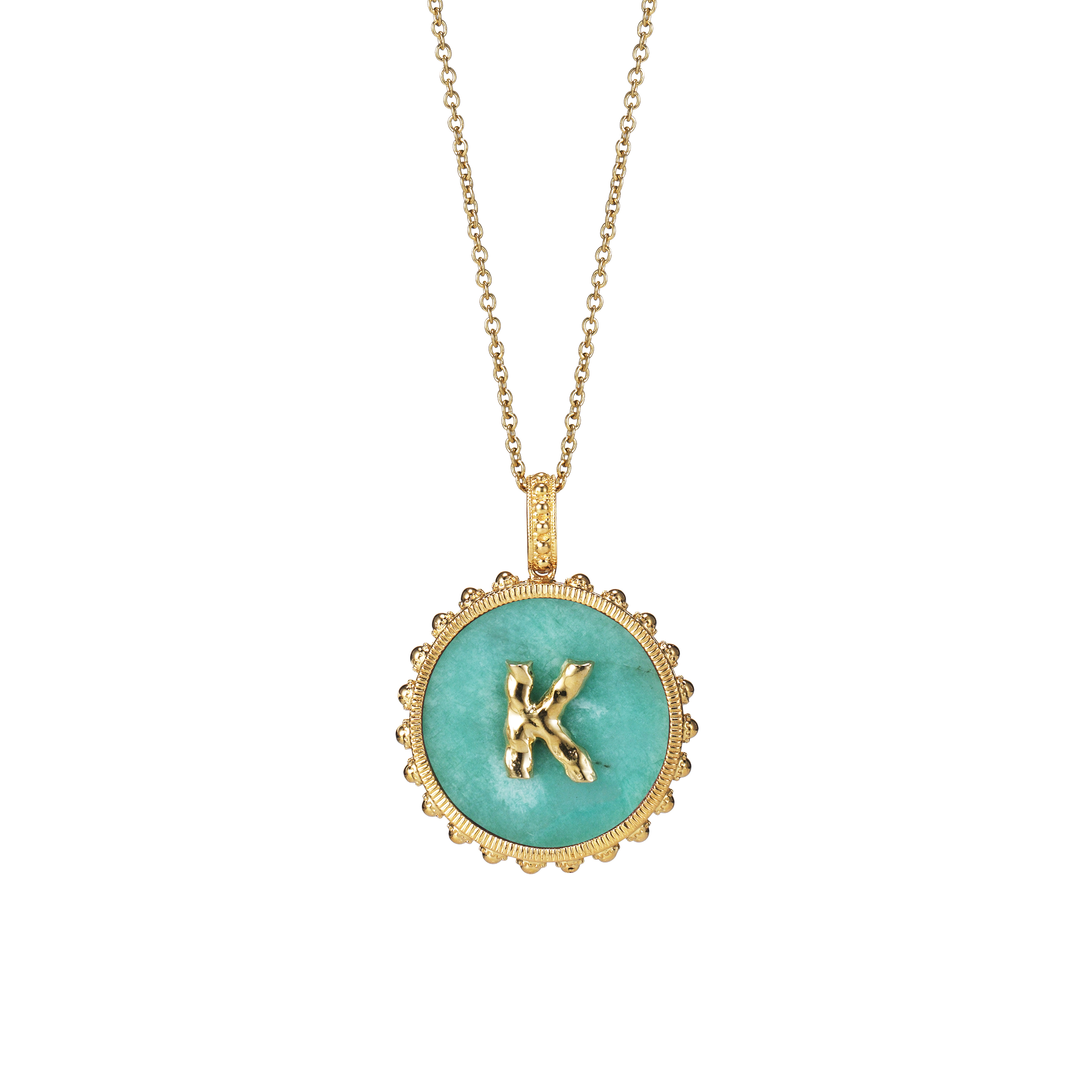 Bold Round Initial Necklace / Amazonite