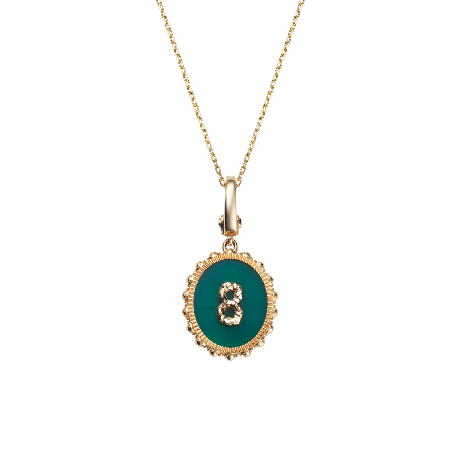 Oval Initial Necklace / Green Onyx