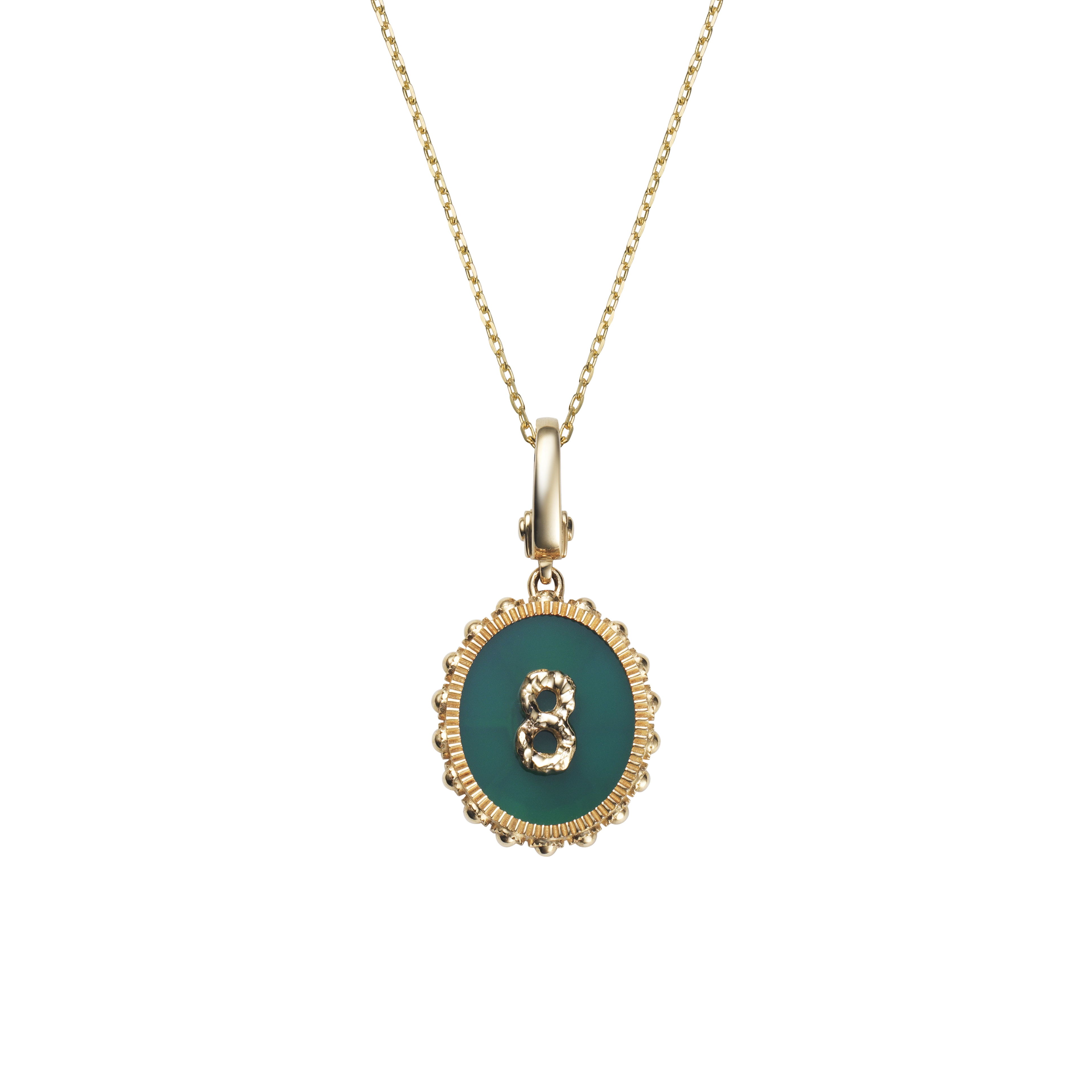 Oval Initial Necklace / Green Onyx